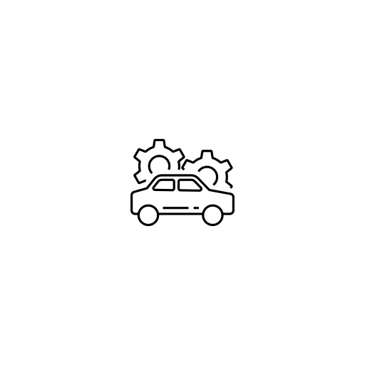 Icon of a car with gears behind it, indicating car maintenance or repair.