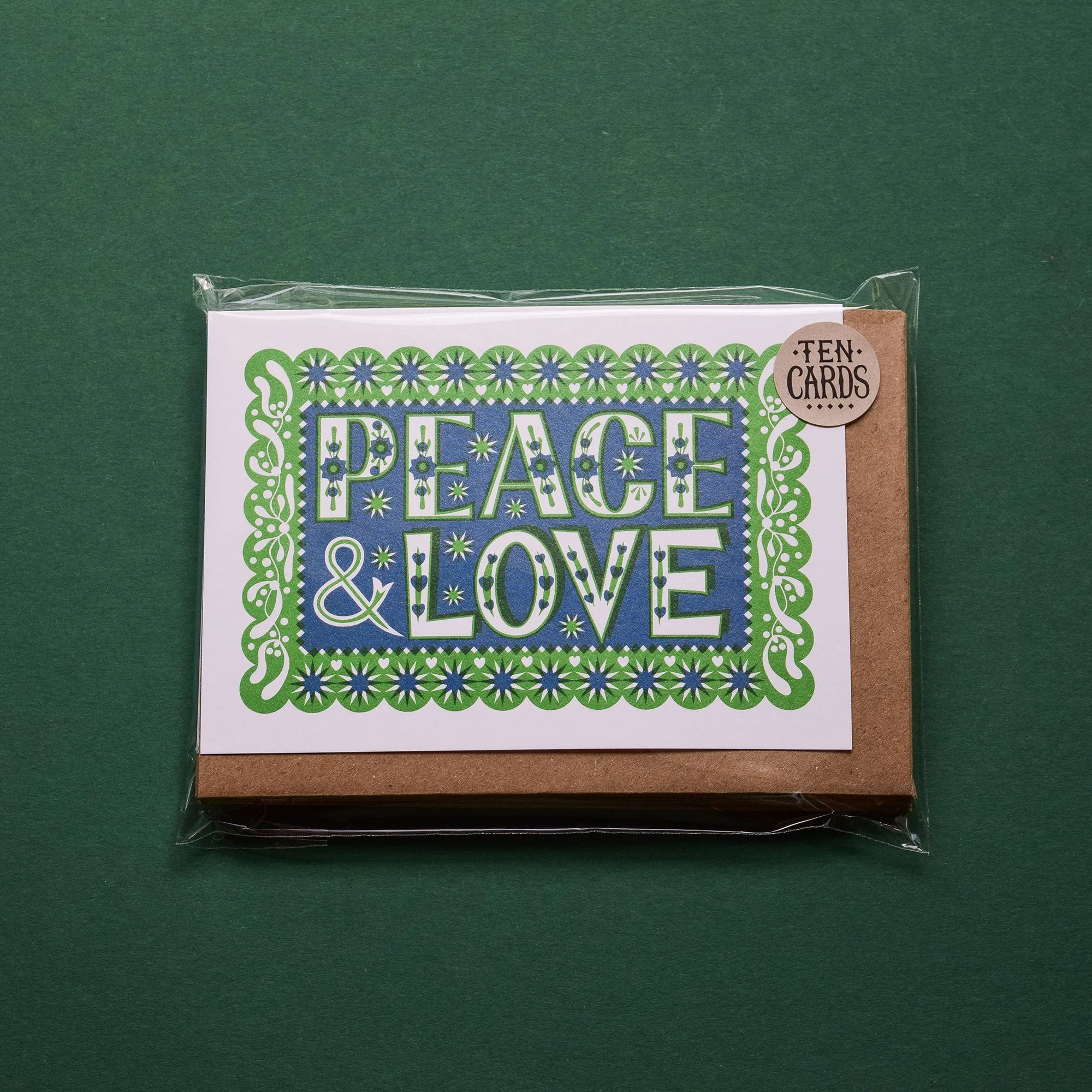 'Peace and Love' Pack Christmas Cards (10 Cards)