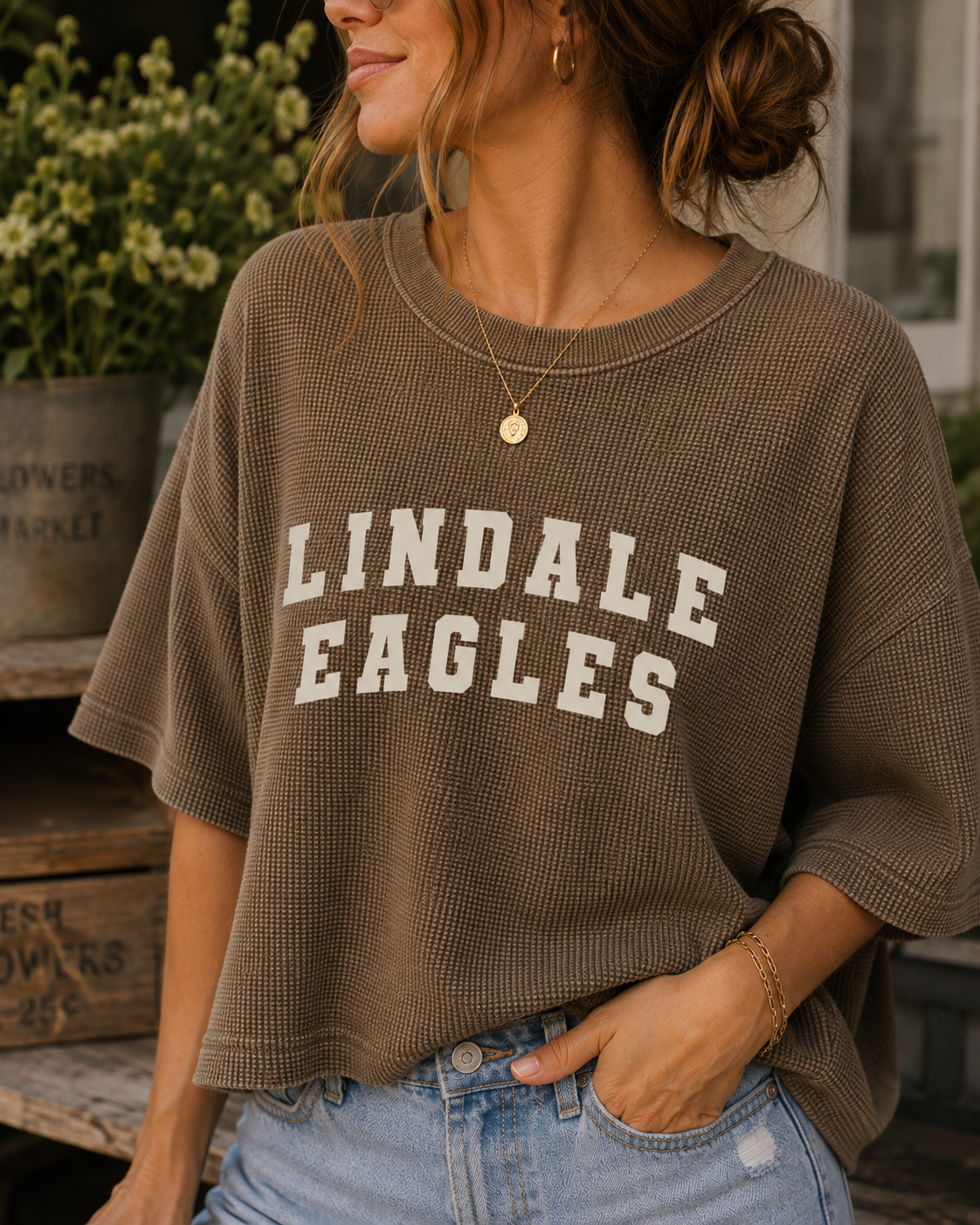 Lindale Eagles Mineral Wash Waffle Tee
