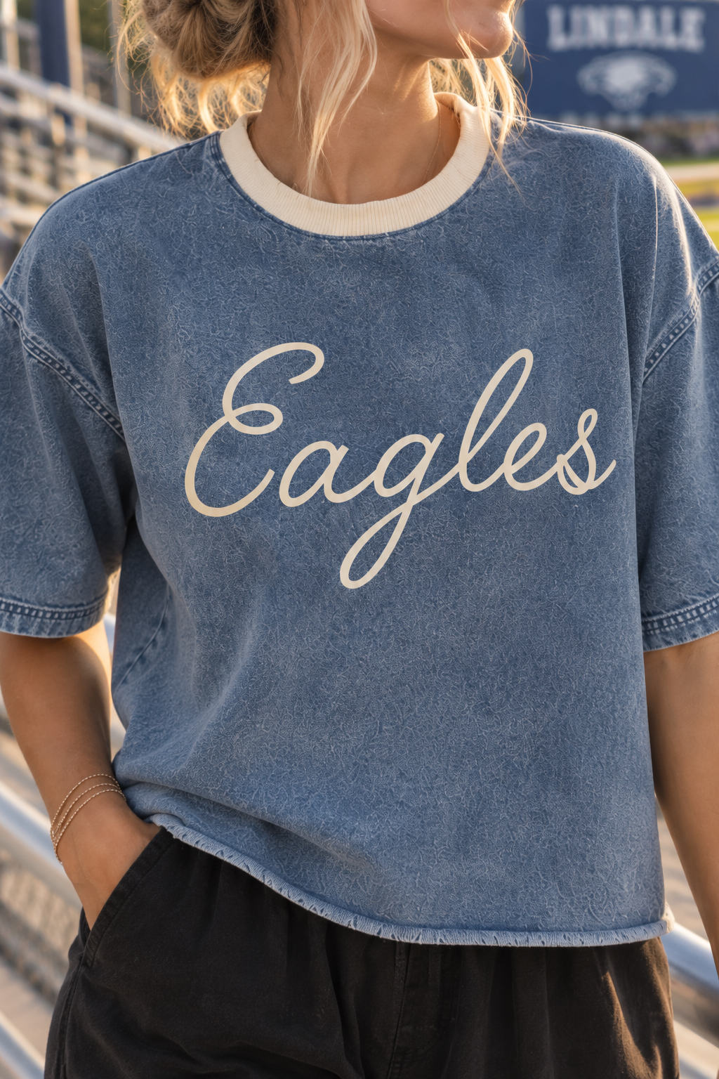 Eagles Denim Raw Hem Tee