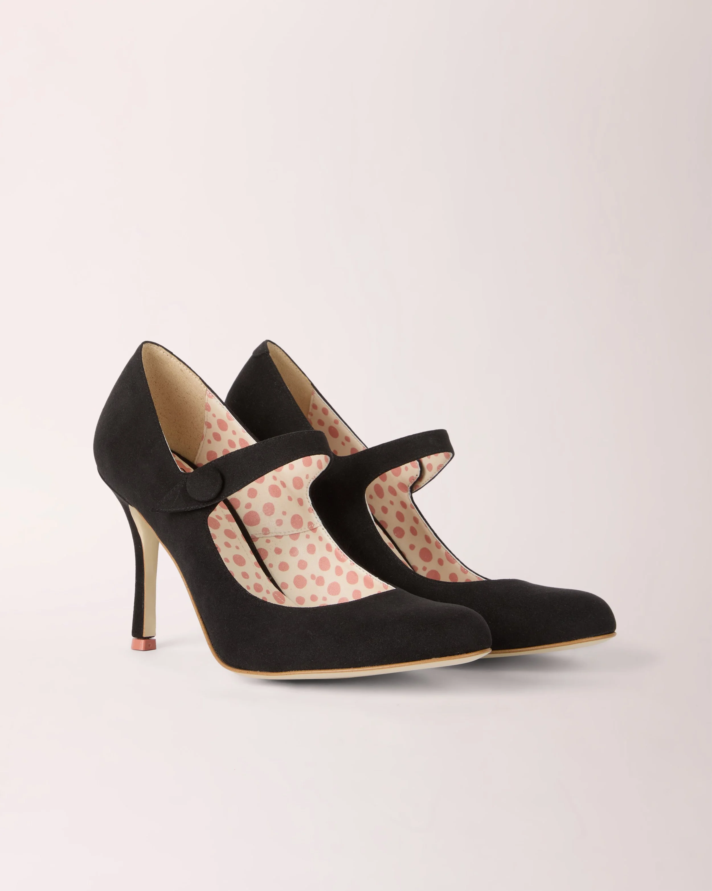 Mary-Jane Cheeletto in black suede, front view — luxury handcrafted heels by Cheetah Stories