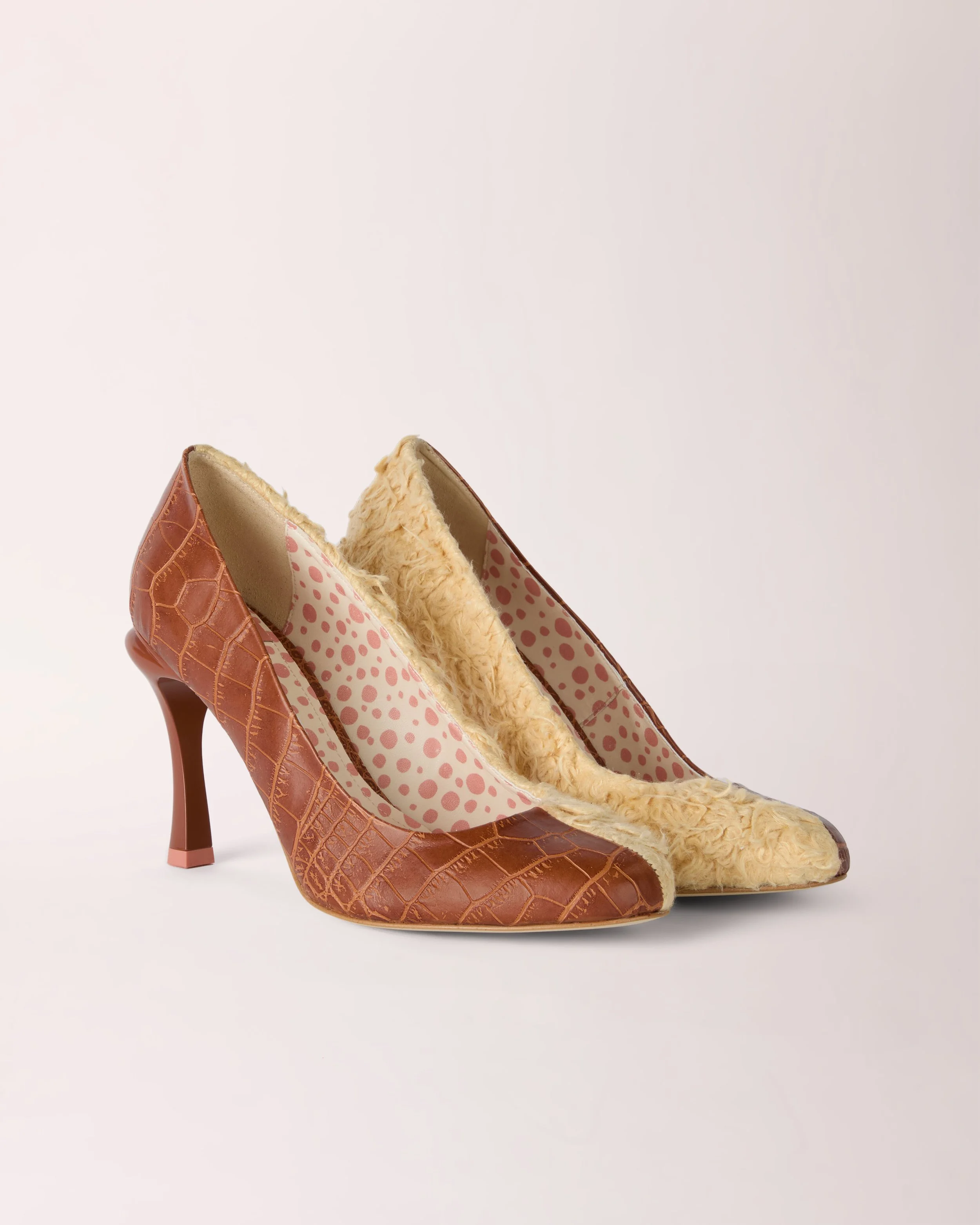 Split Pump Cheeletto | Brown Croc & Biofluff