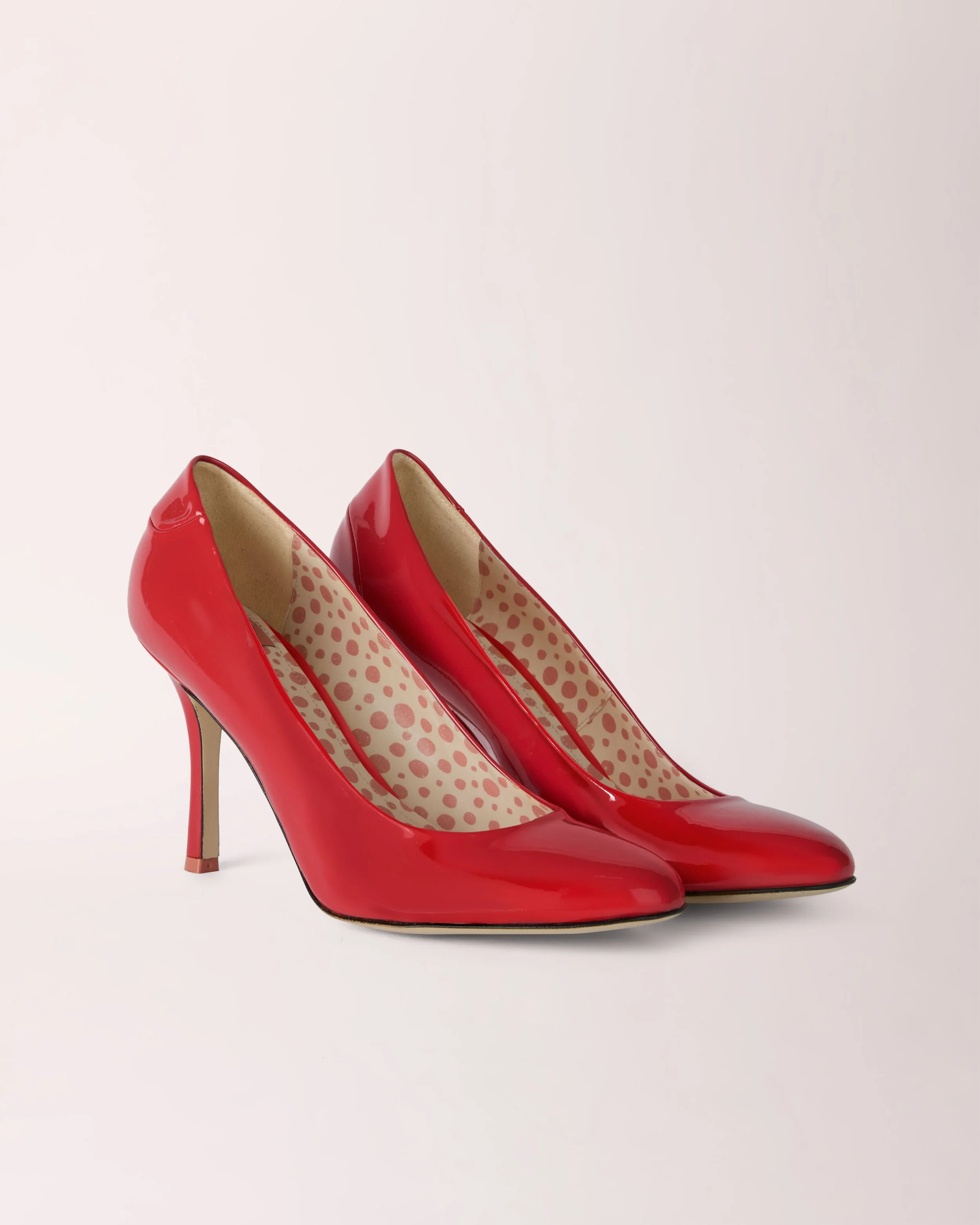 Classic Cheeletto Pump in red patent leather, front view — luxury handcrafted heels by Cheetah Stories