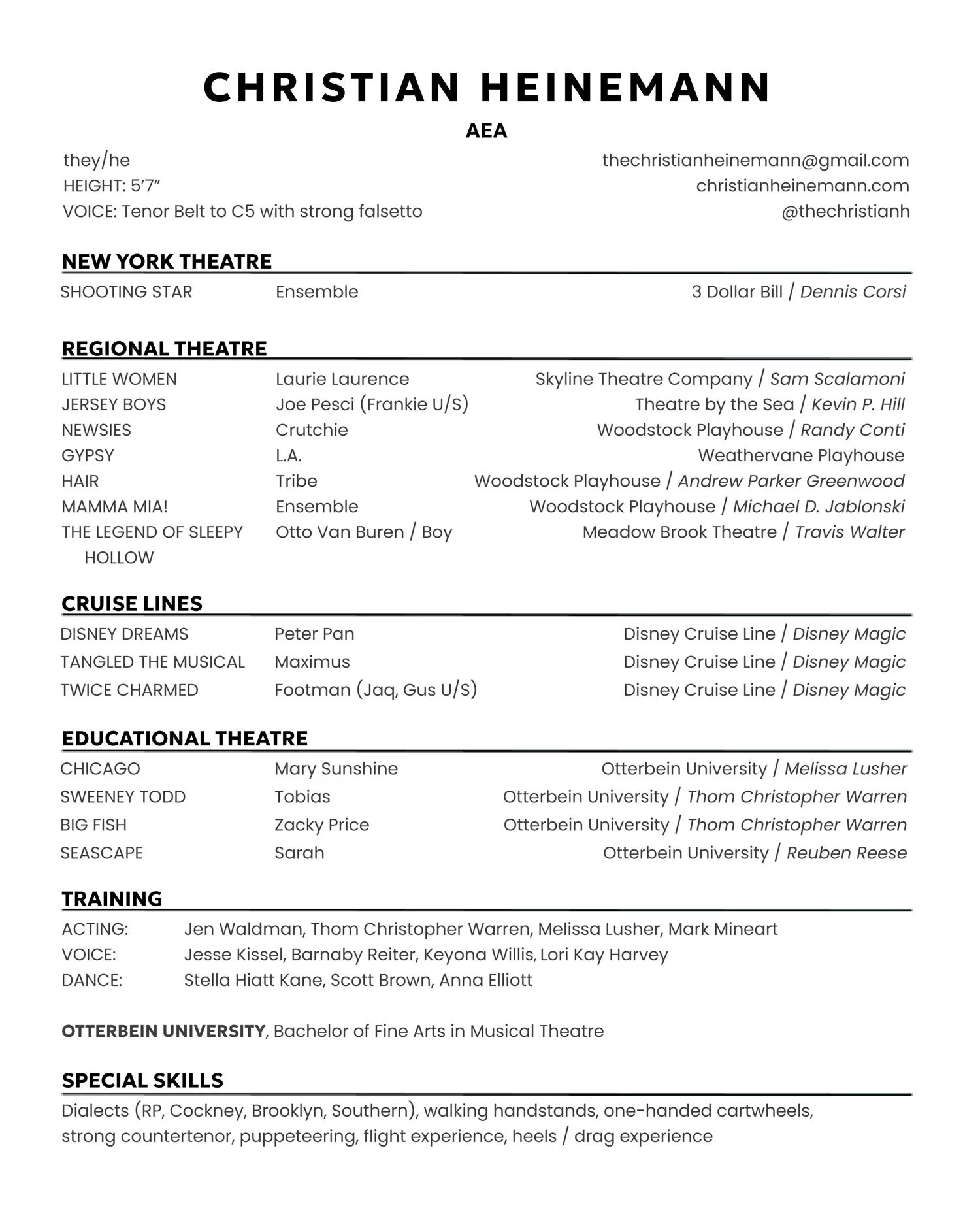 Christian Heinemann theatrical resume