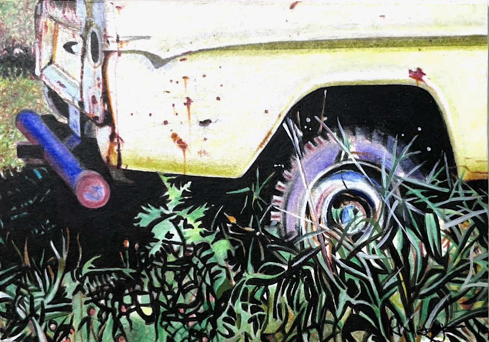 "Port Wing" Colored Pencil + Acrylic Paint 3 x 4.5 inches - 2013