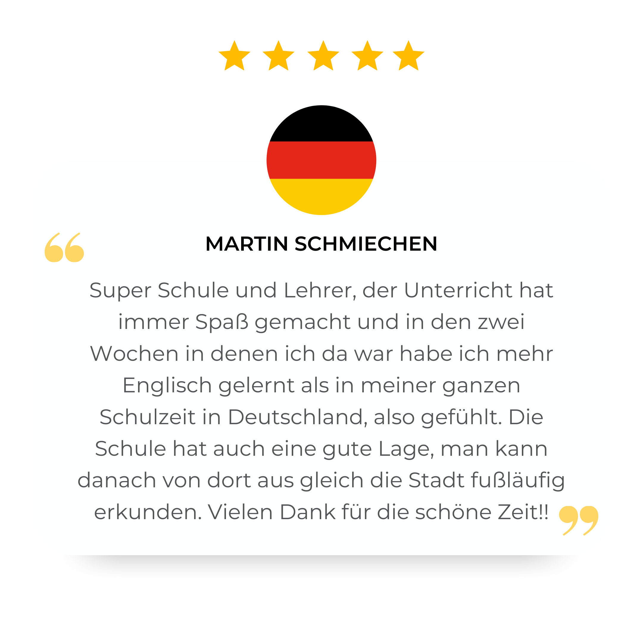 Recent review for English Course in Dublin on Google