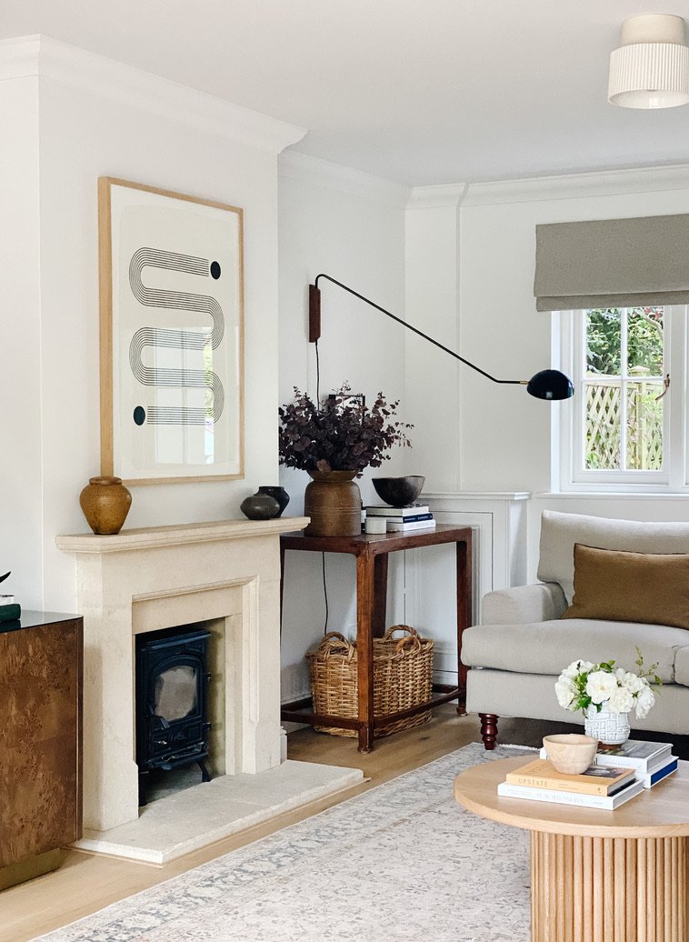 Living room with curated collection of artisan cushions