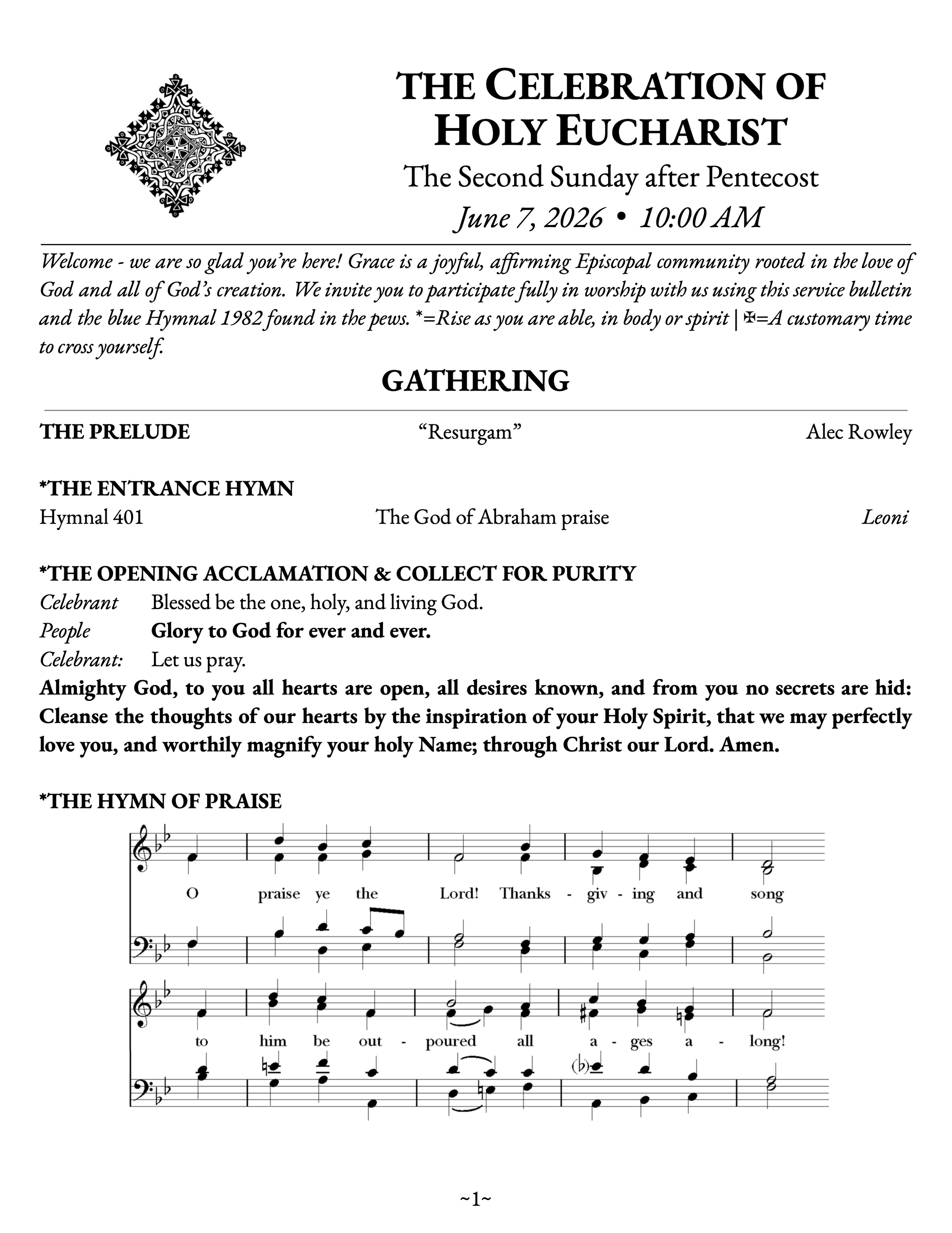 The Second Sunday after Pentecost • June 7, 2026 • 10:00 AM