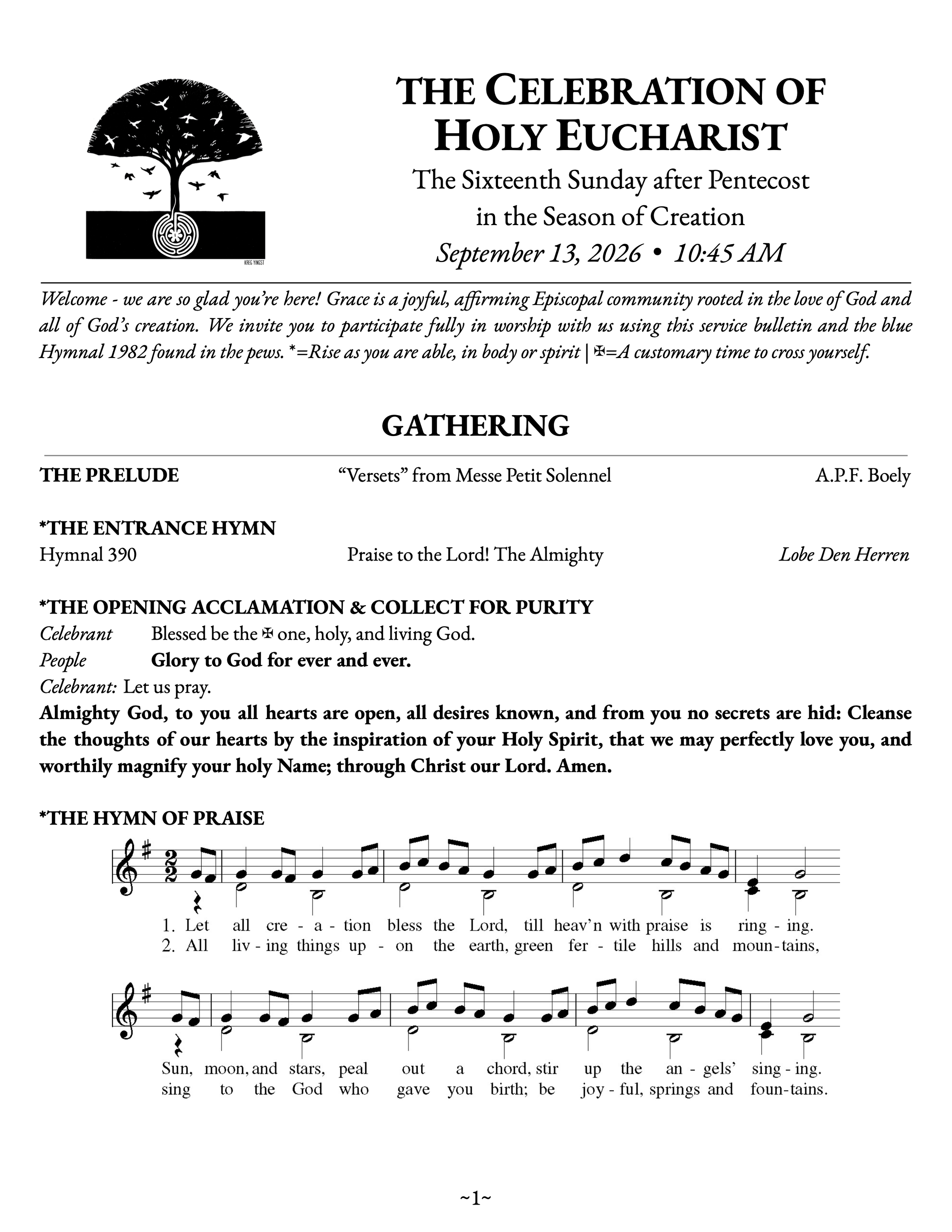 The Sixteenth Sunday after Pentecost • September 13, 2026 • 10:45 AM