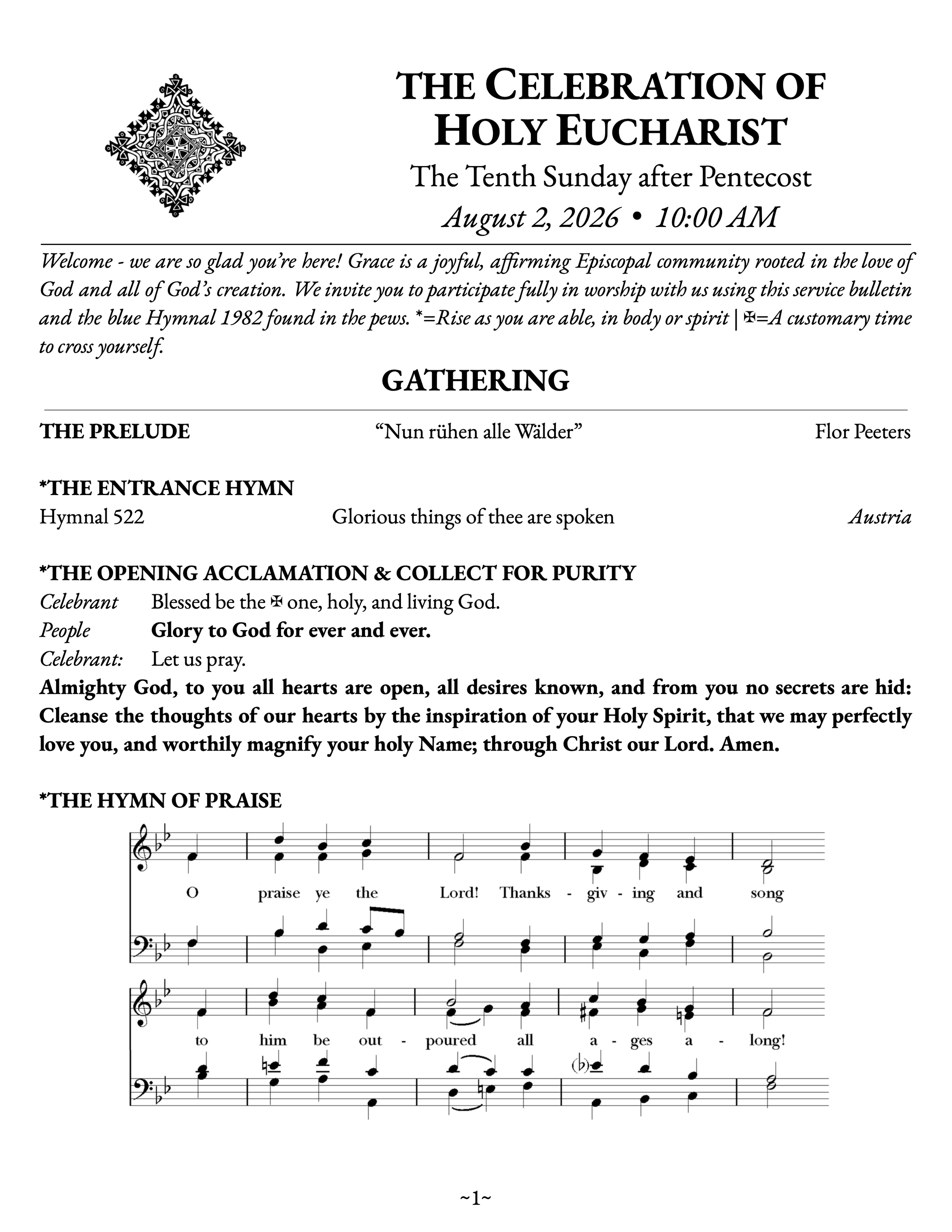 The Tenth Sunday after Pentecost • August 2, 2026 • 10:00 AM