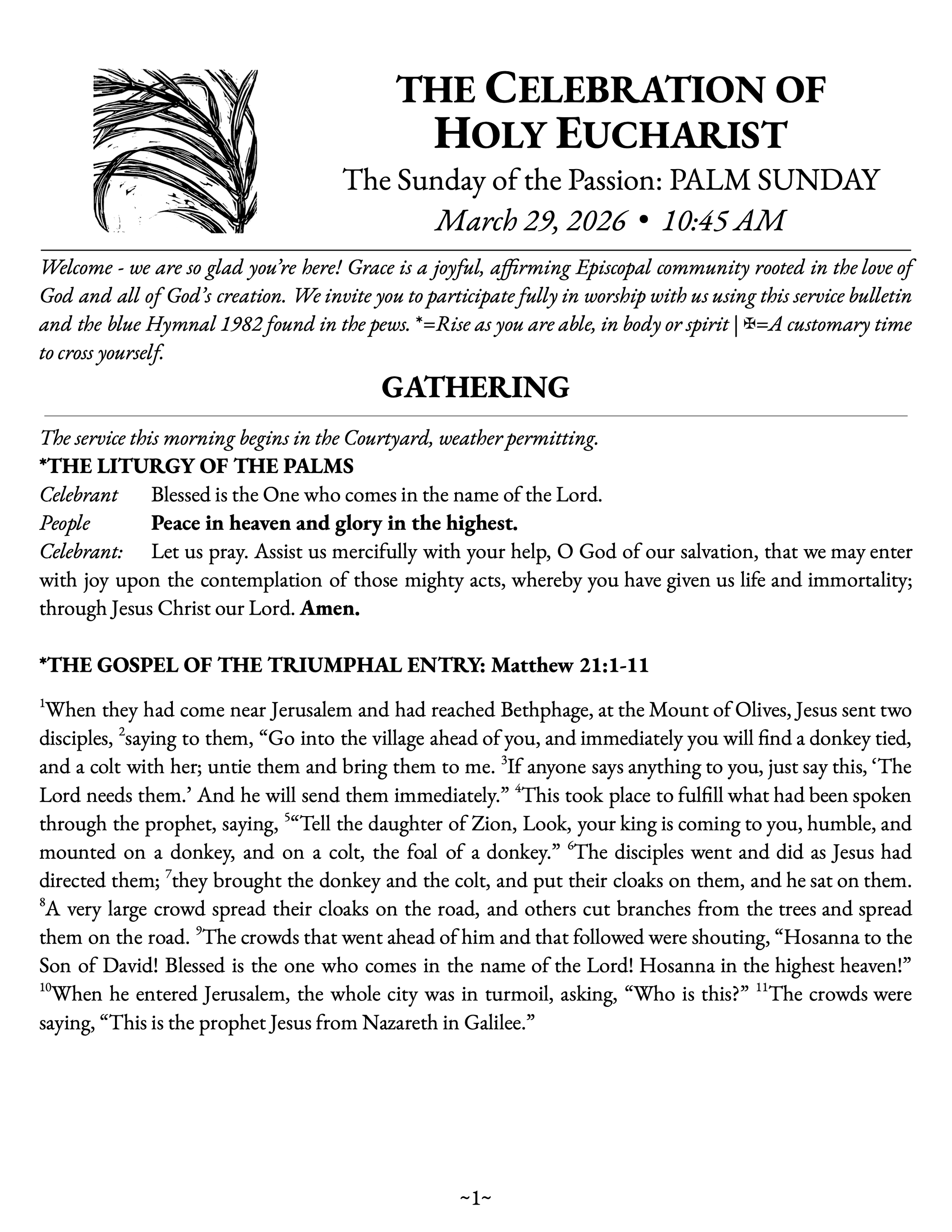 Palm Sunday | March 29, 2026 | 10:45 AM