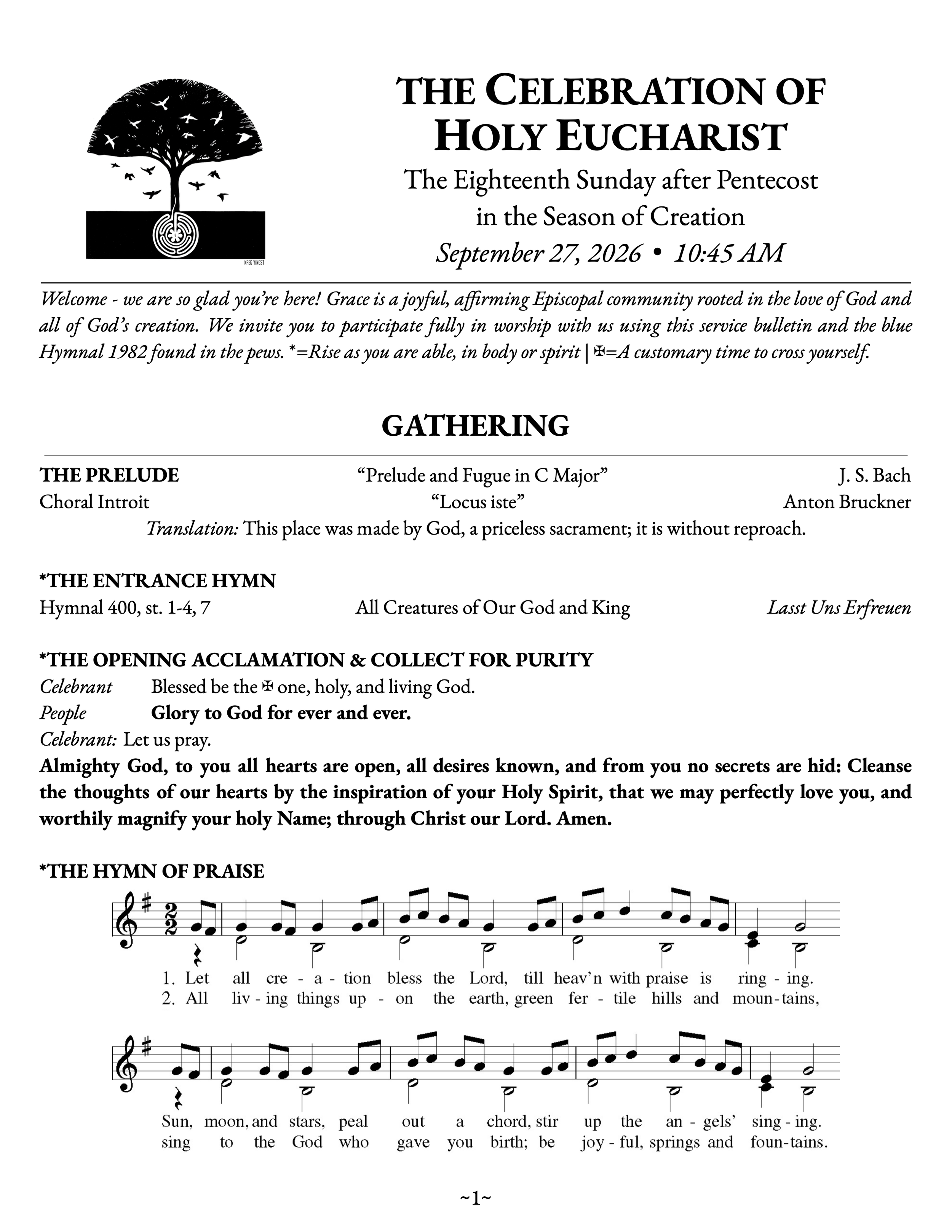 The Eighteenth Sunday after Pentecost • September 27, 2026 • 10:45 AM
