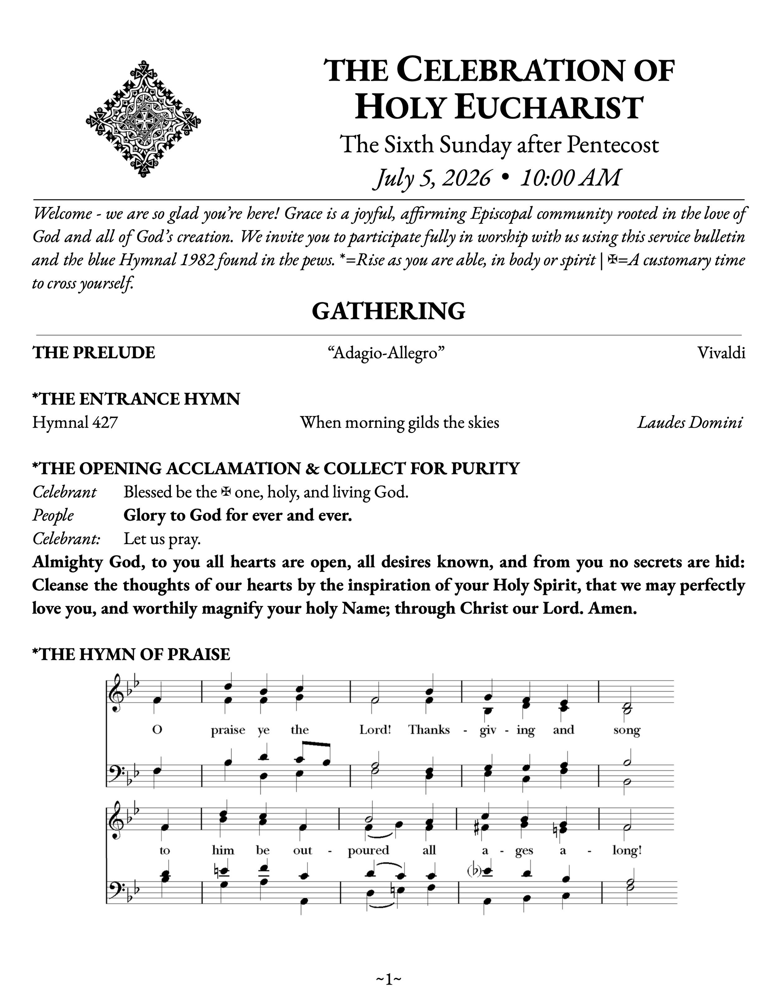 The Sixth Sunday after Pentecost • July 5, 2026 • 10:00 AM