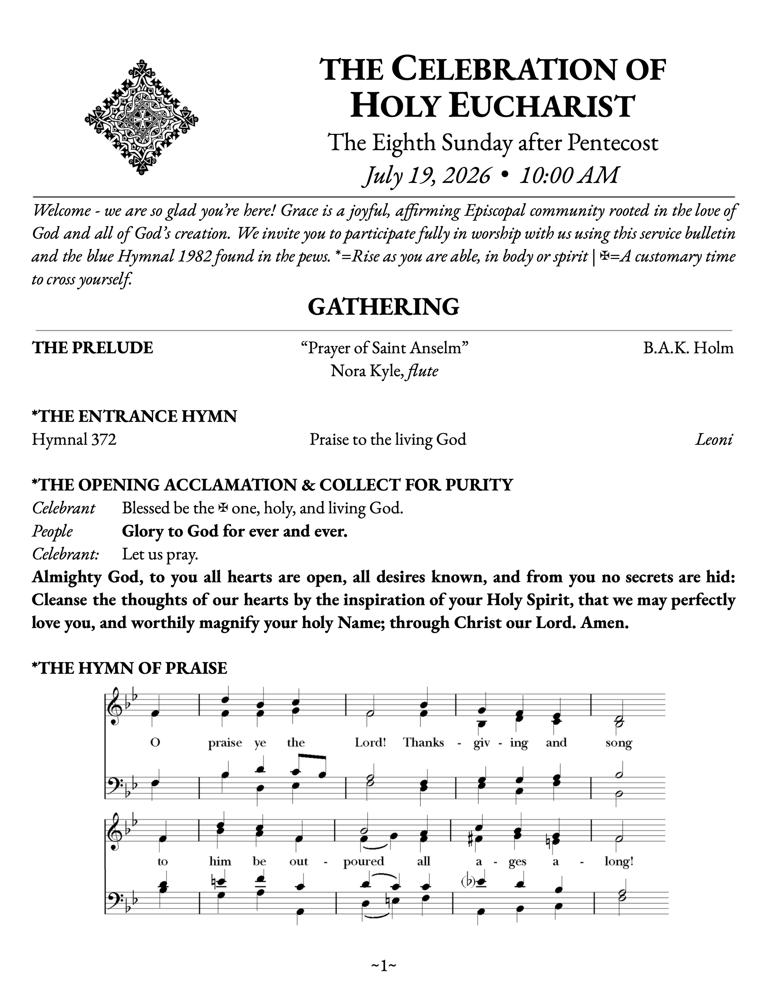 The Eighth Sunday after Pentecost • July 19, 2026 • 10:00 AM