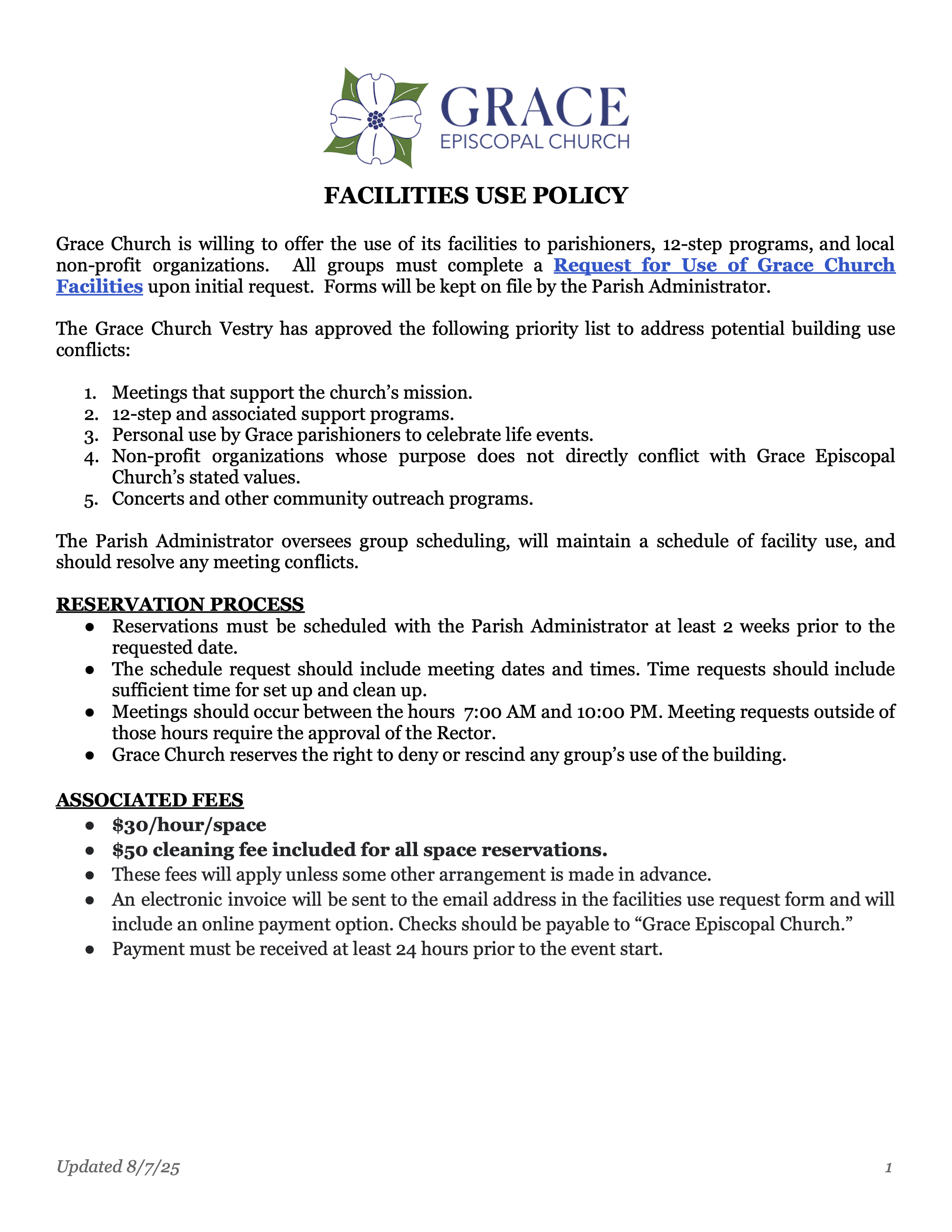 Facilities Use Policy