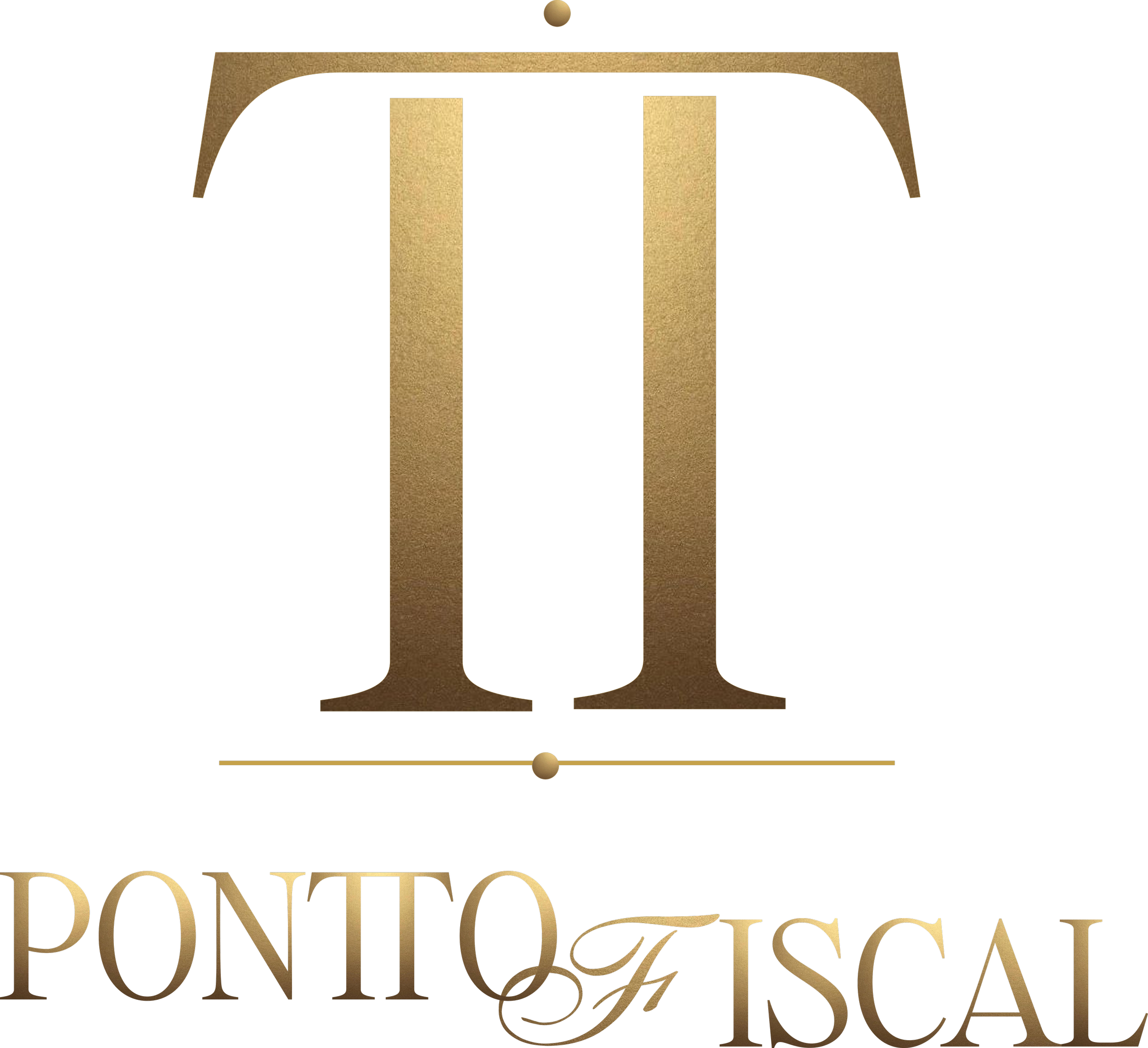 Pontto Fiscal brand identity featuring a metallic gold TT monogram, elegant serif logotype with a decorative script detail, and minimalist gold accents on a black background. Logo design by Out of Form Studio.