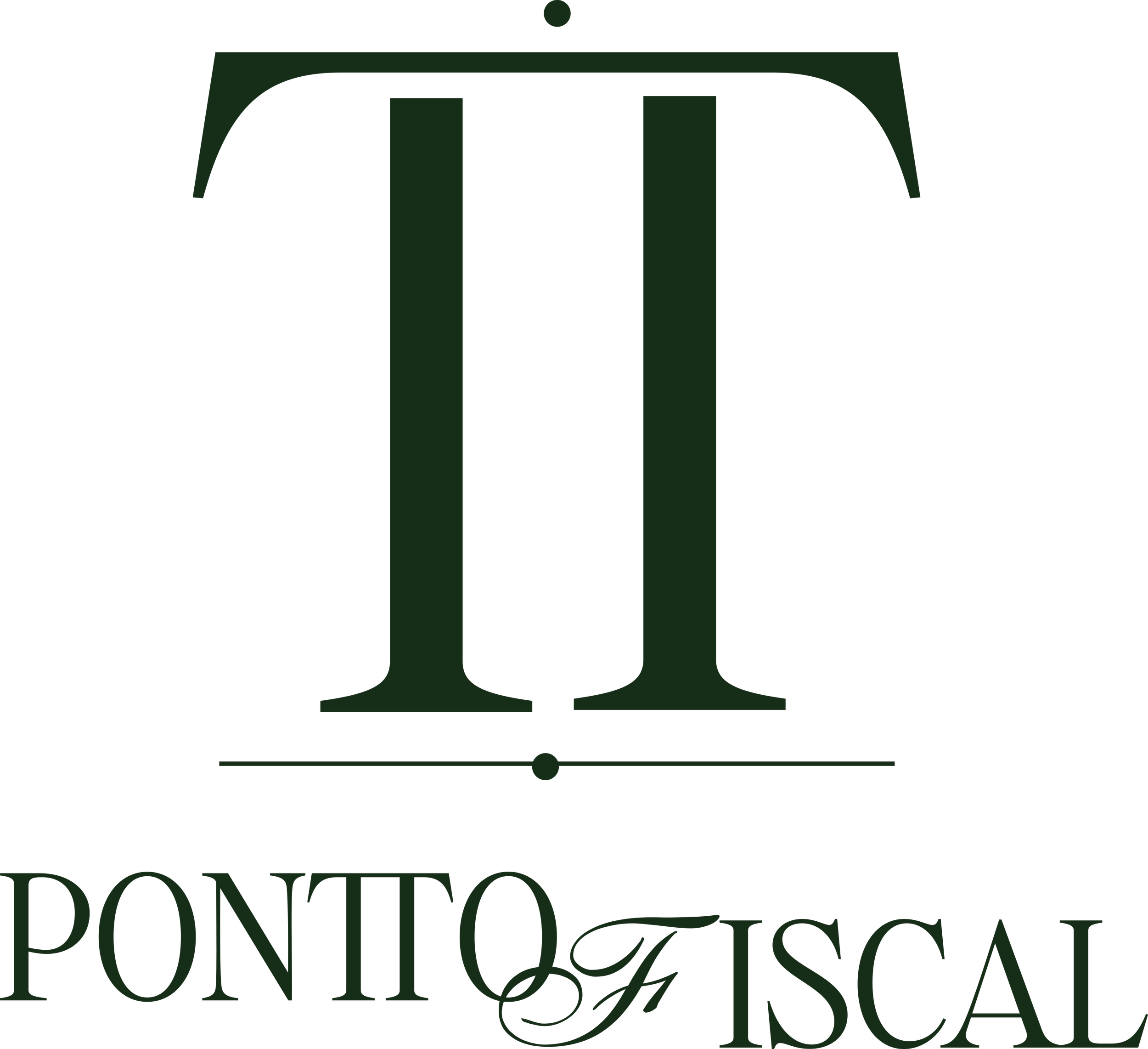 Pontto Fiscal brand identity featuring an elegant dark green TT monogram, refined serif typography, and a distinctive script detail, designed by Out of Form Studio.