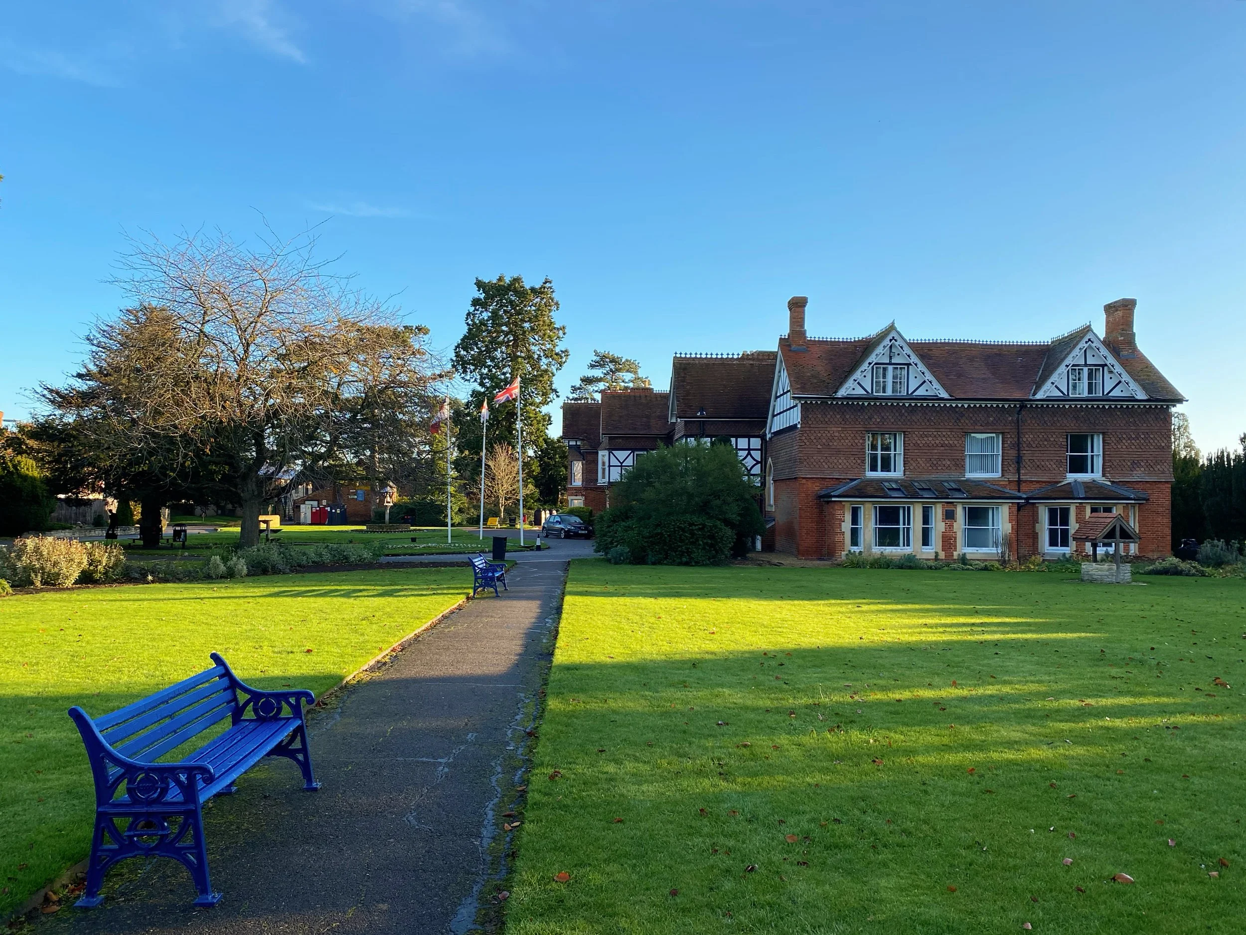 Garth Park in Bicester with lawns and trees, a popular local leisure spot