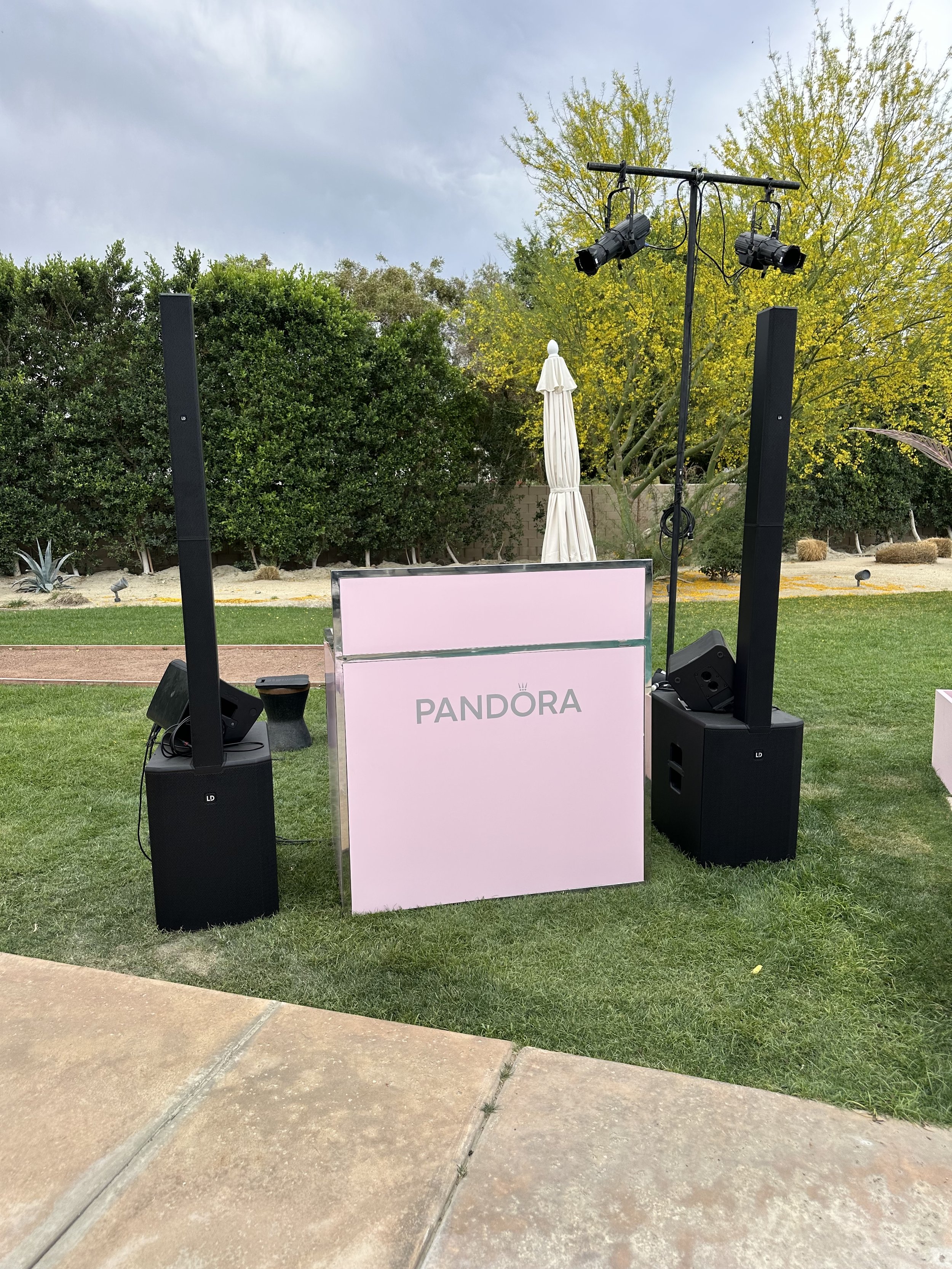 DJ Audio rental Setup for Coachella party LD systems maui 44 g2 column speaker array and subwoofer system