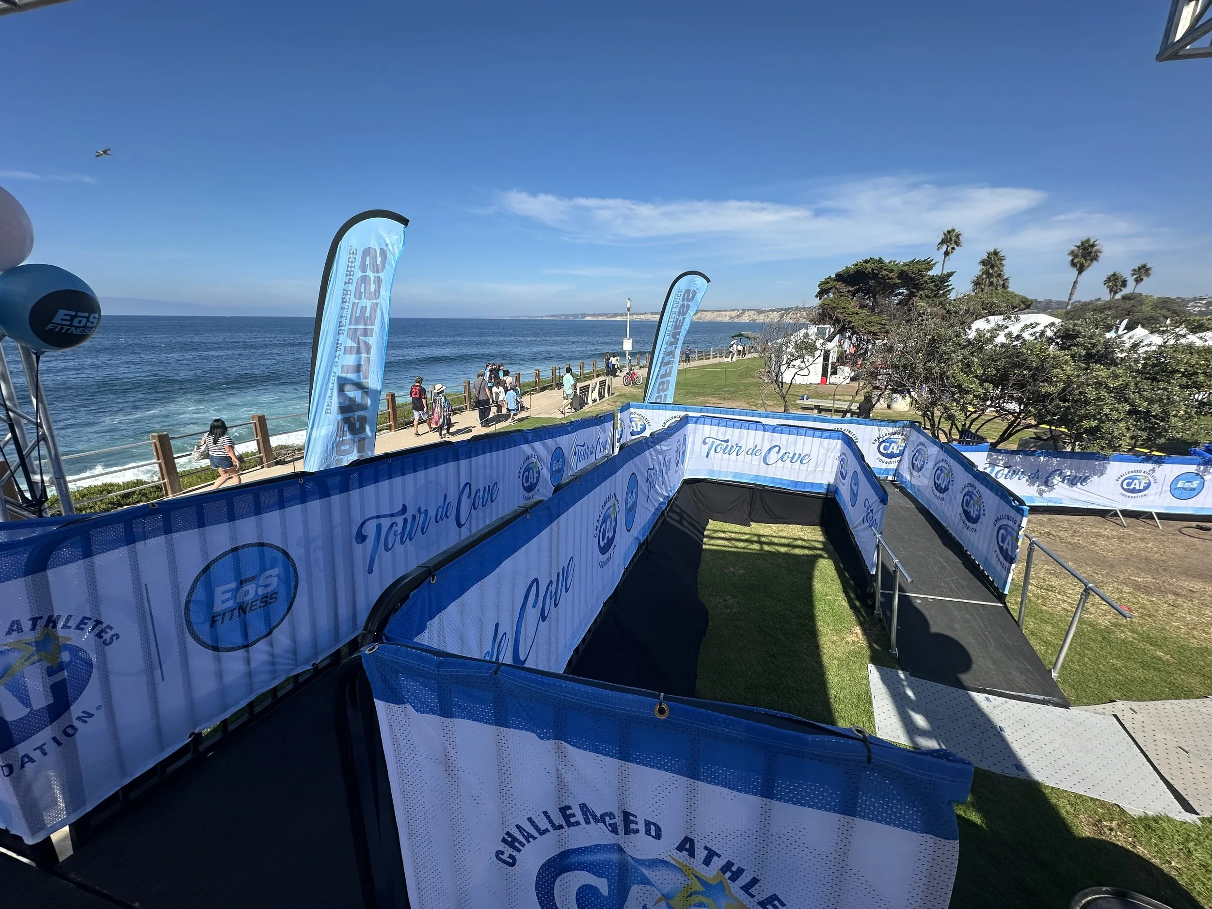 ADA wheelchair ramp and accessible viewing platform installed for an outdoor festival by T-REV PRO overlooking the ocean.
