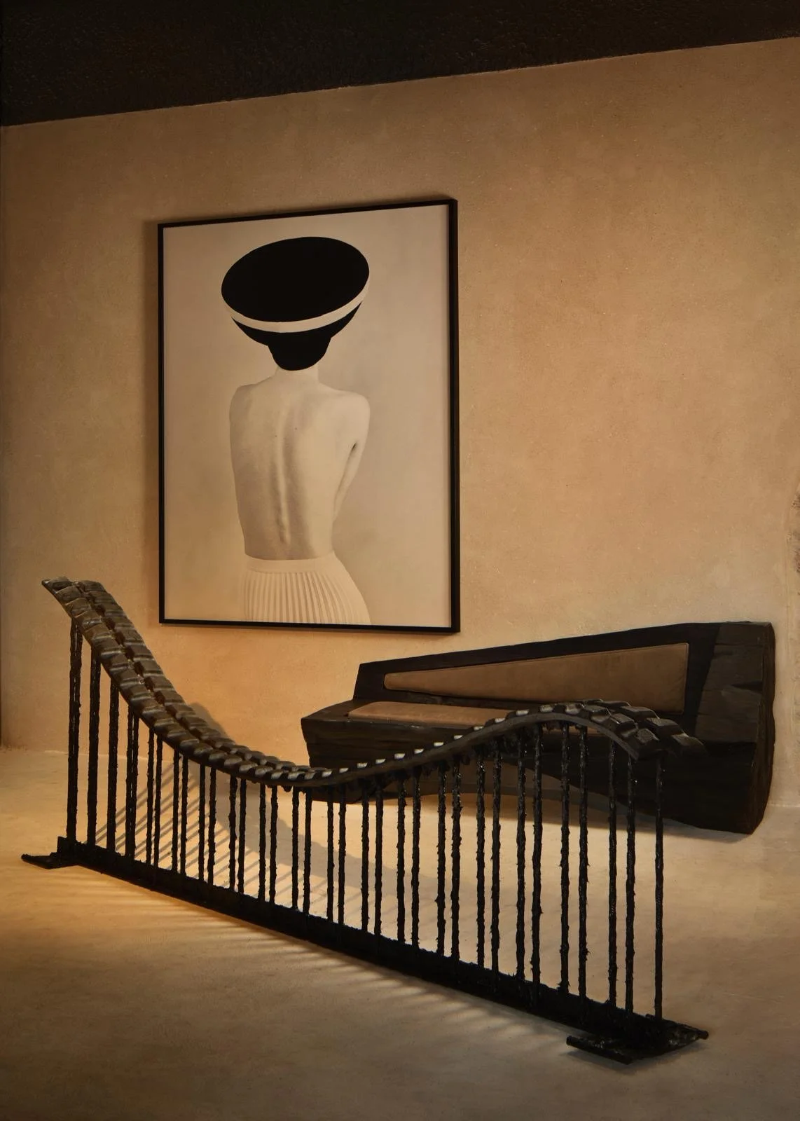 Brutalist sofa in yakisugi by taller batan