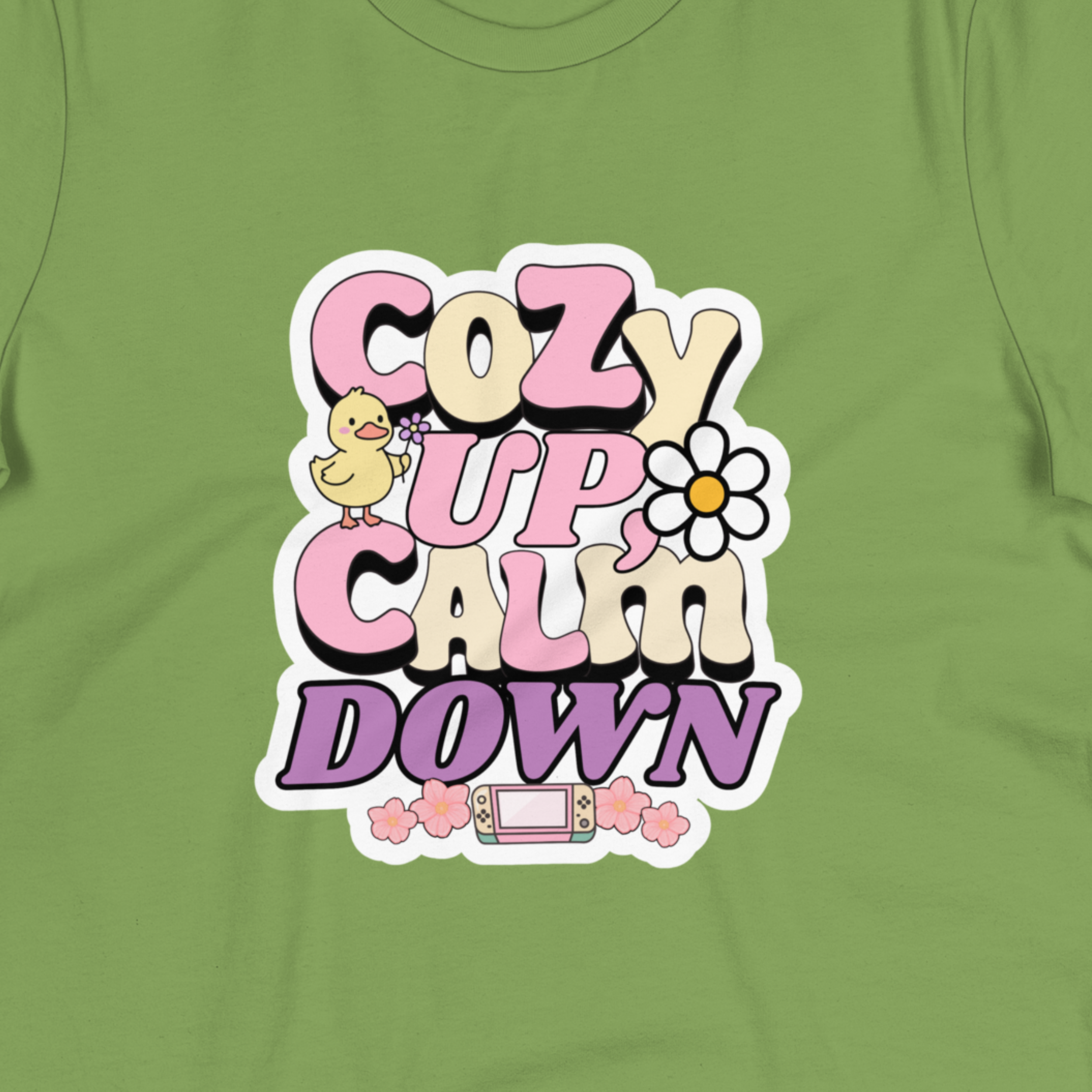 Cozy Up & Calm Down | Soft Pastel Gamer Girl Tee