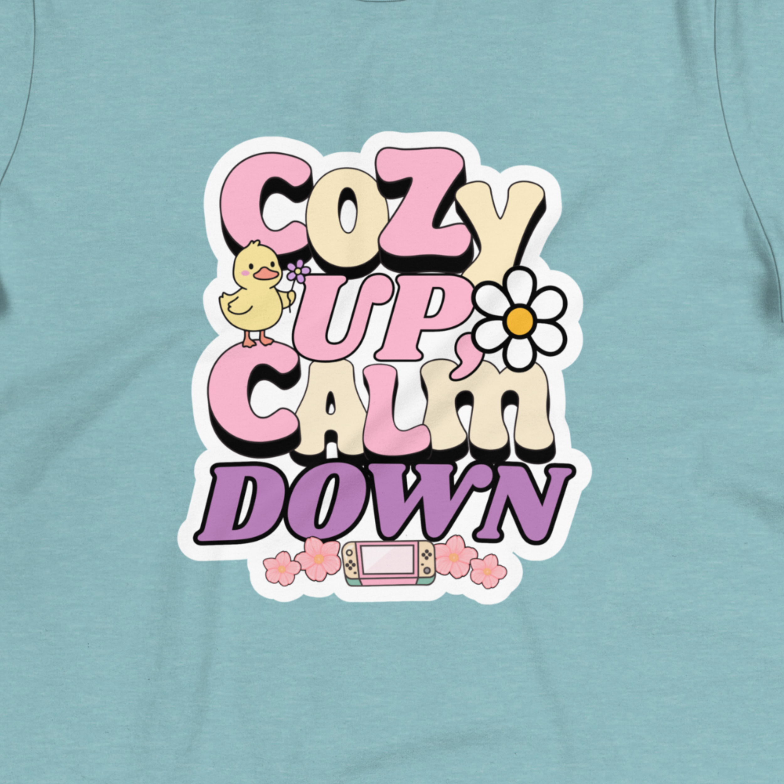 Cozy Up & Calm Down | Soft Pastel Gamer Girl Tee