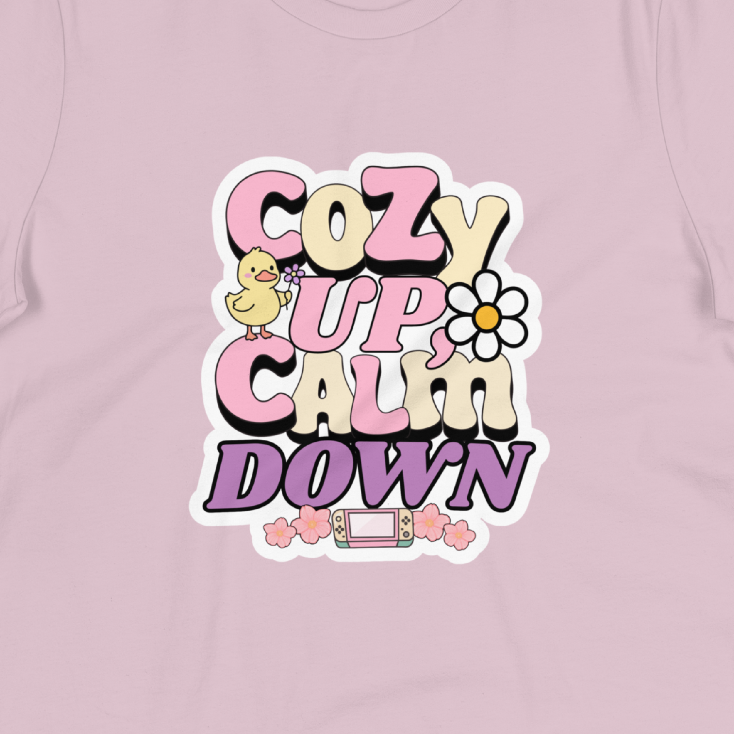 Cozy Up & Calm Down | Soft Pastel Gamer Girl Tee