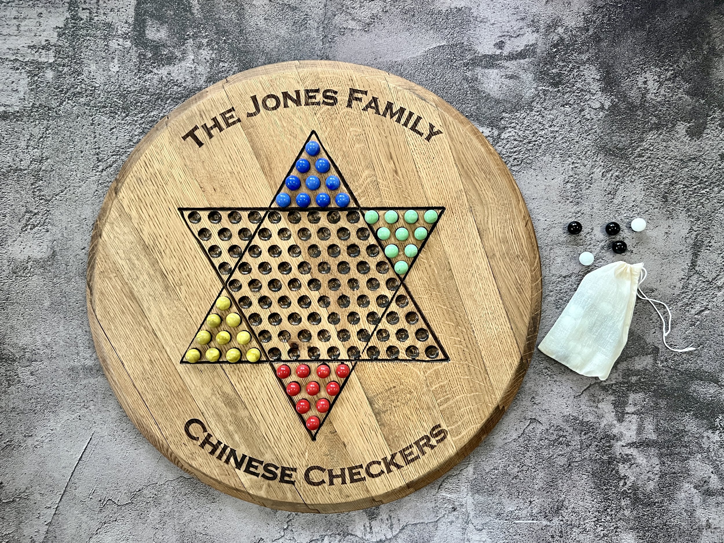 Chinese Checkers, 2-6 Player Game, Made From Reclaimed Whiskey Barrels FREE US SHIPPING