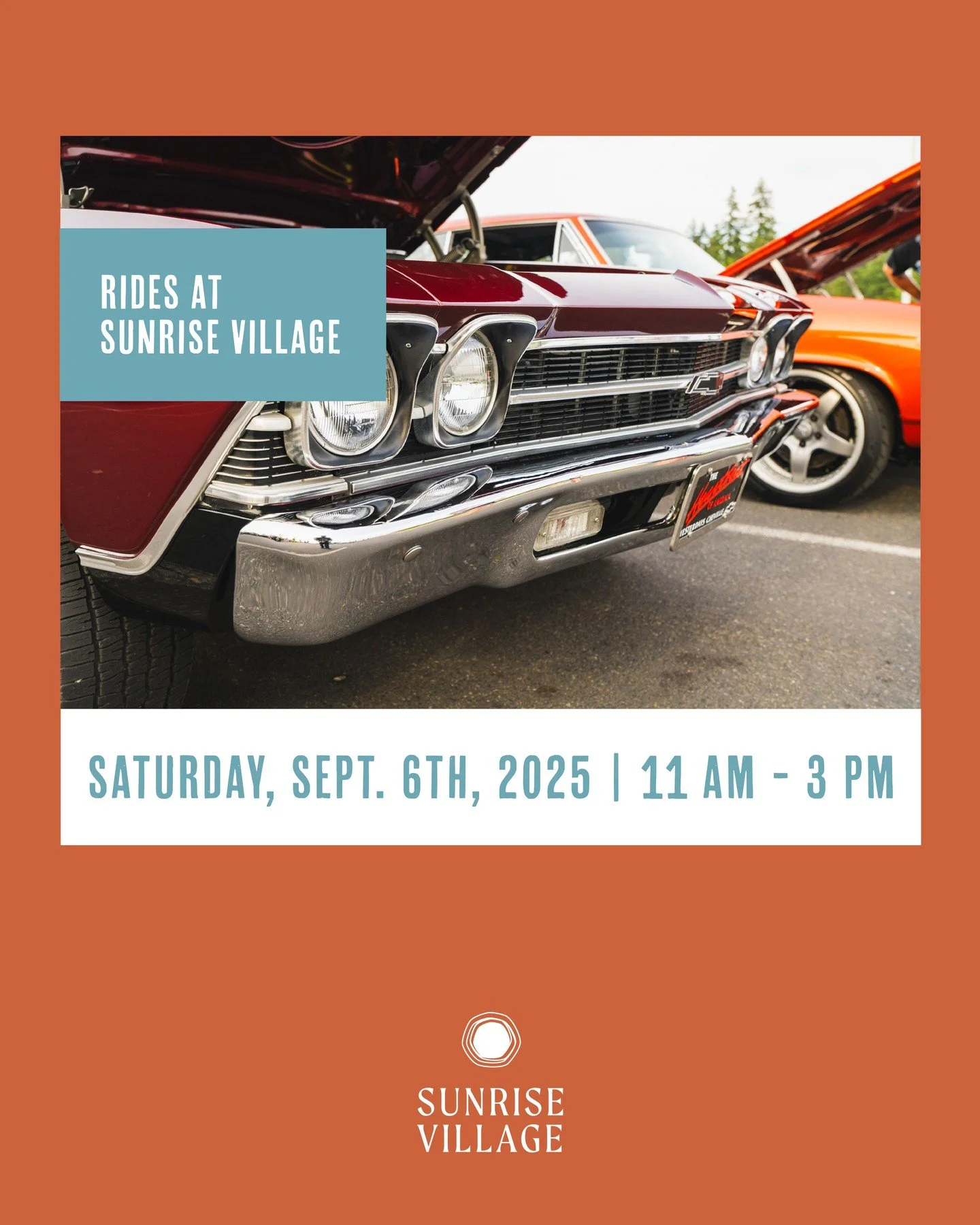 Join us for 'RIDES at Sunrise Village' car show! Get ready for a day filled with sleek rides, shiny cars, and good vibes. 

Saturday, September 6th, 11 AM - 3 PM

mysunrisevillage.com/events/rides-at-sunrise-village