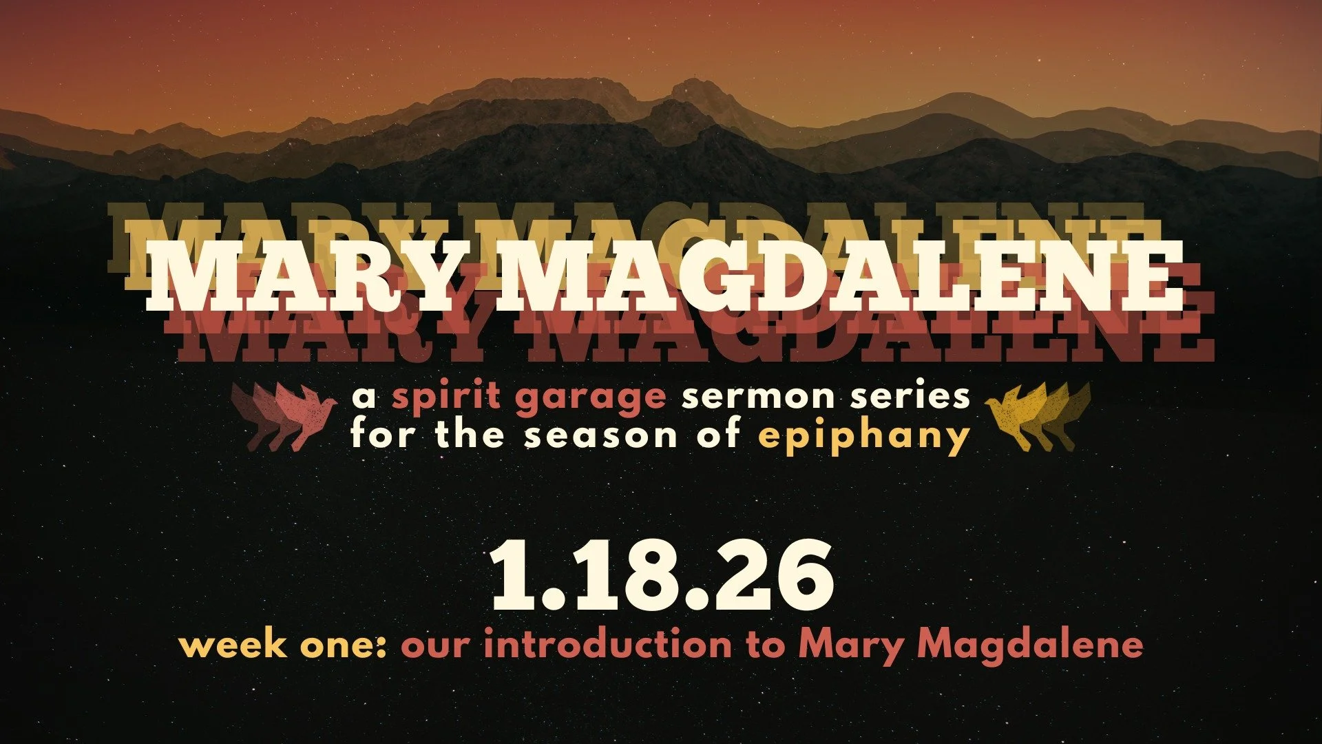 Starting Sunday!
During epiphany we have a worship series, "Will the real Marys please Stand Up?"

A 4-week series examining the images and ideas of Mary Magdalene, including the oldest tropes and the newest ideas about who Mary Magdalene w