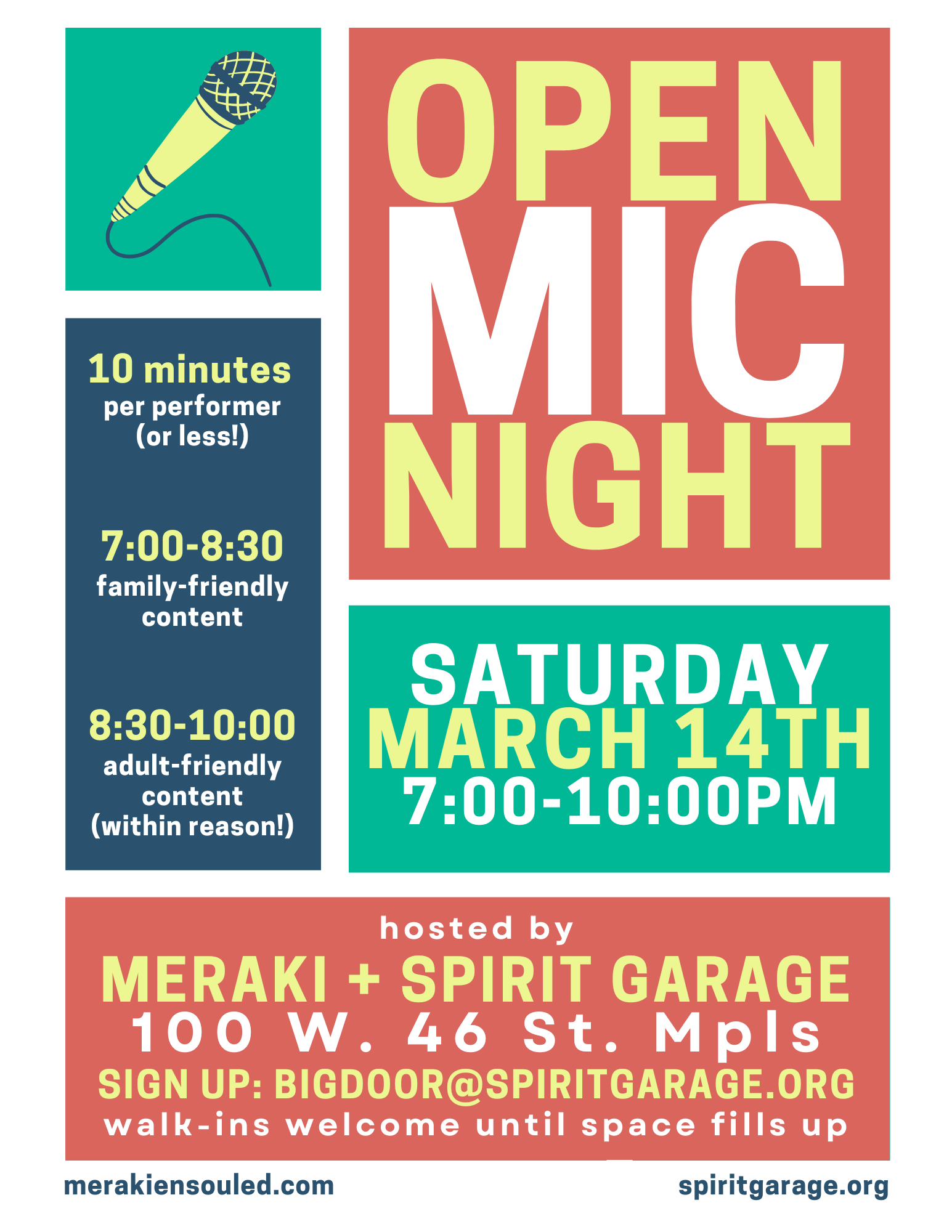 Spirit Garage & Meraki Open Mic Night! (Copy)