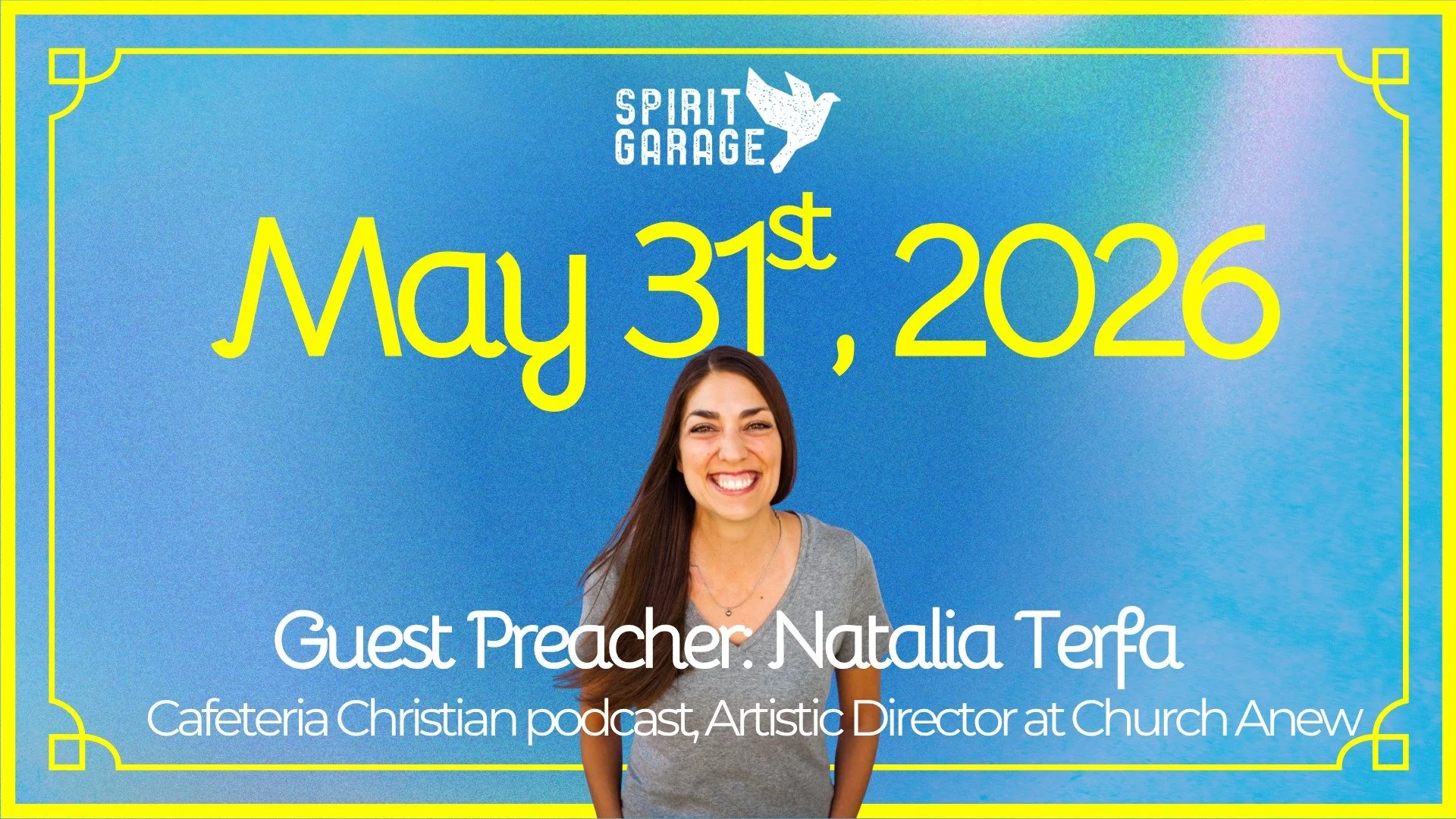 Spirit Garage Worship
Sunday, May 30, 10:30 am
at Meraki Building (100 W. 46th St., Mpls)

Guest Preacher Natalia Terfa will be preaching tomorrow. Natalia is one of the voices behind the podcast and online community, &ldquo;Cafeteria Christian&rdquo