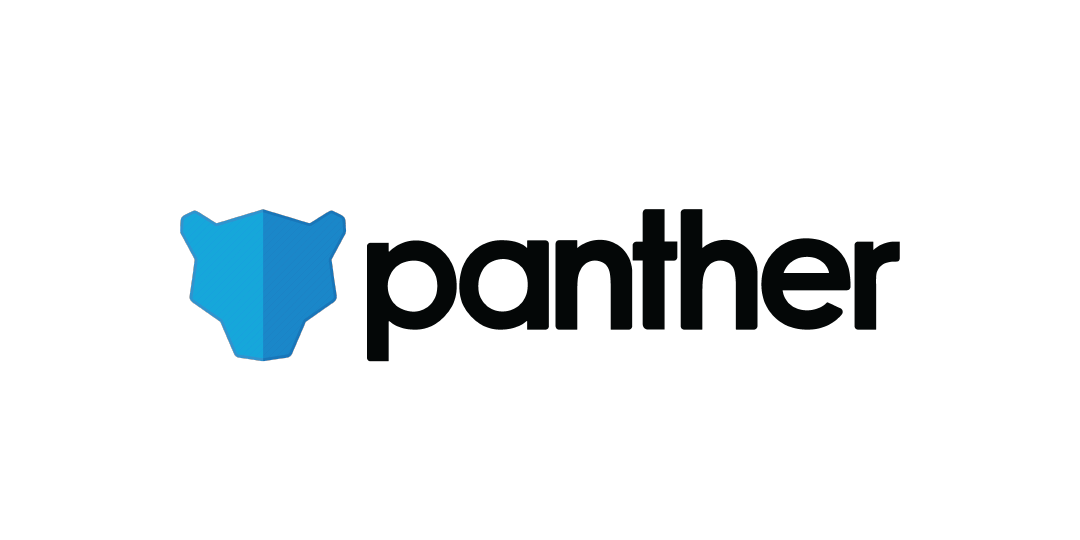 Graphical logo of a blue panther head with the word 'panther' in lowercase black letters.