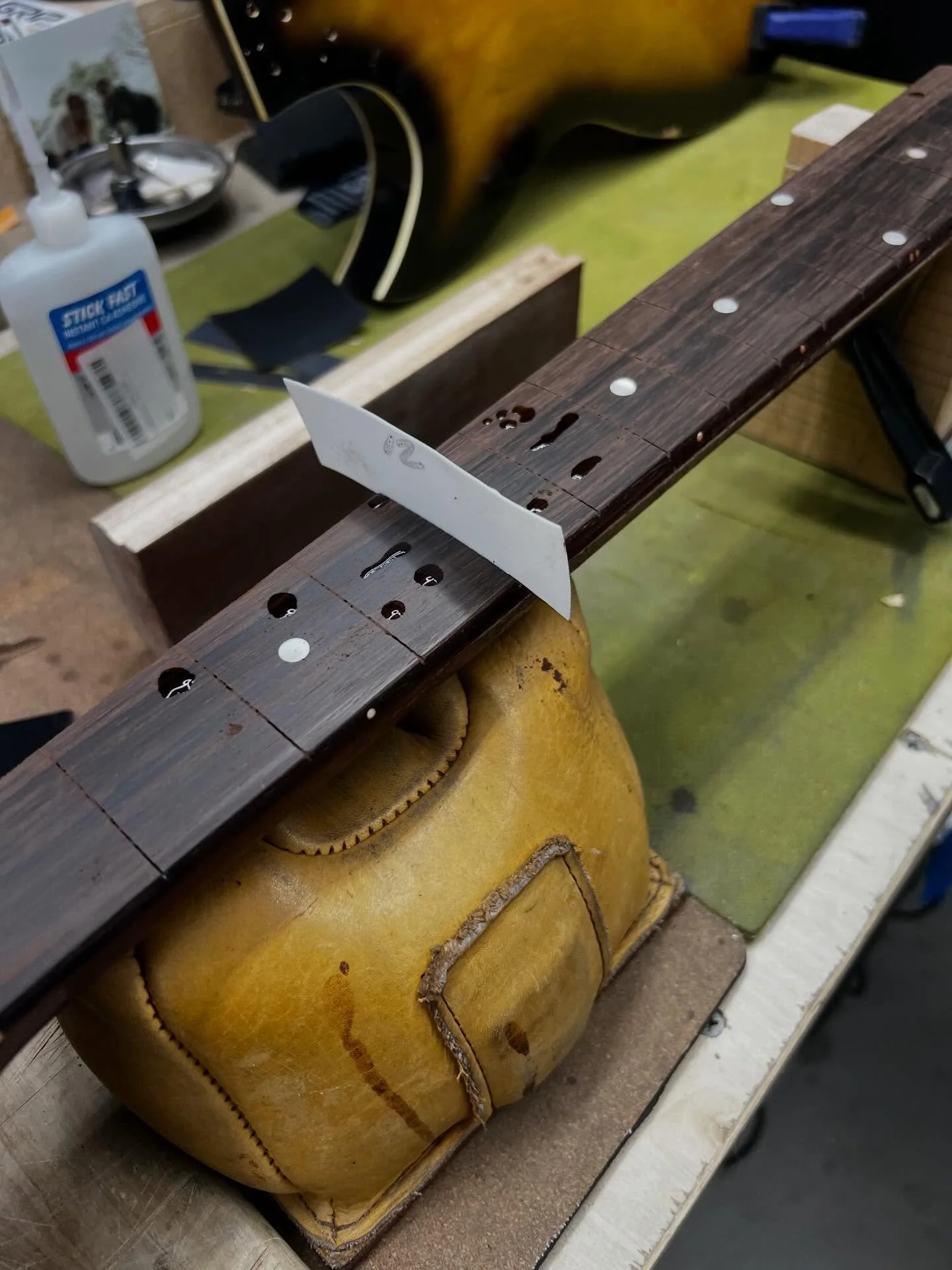 Filling cracked finger board and clamping braces!
Been overhauling a &lsquo;50s National 1155 recently where nearly every single interior brace was loose or completely detached.

Also in for bridge reglue and detachable neck reset
 There&rsquo;s a lo