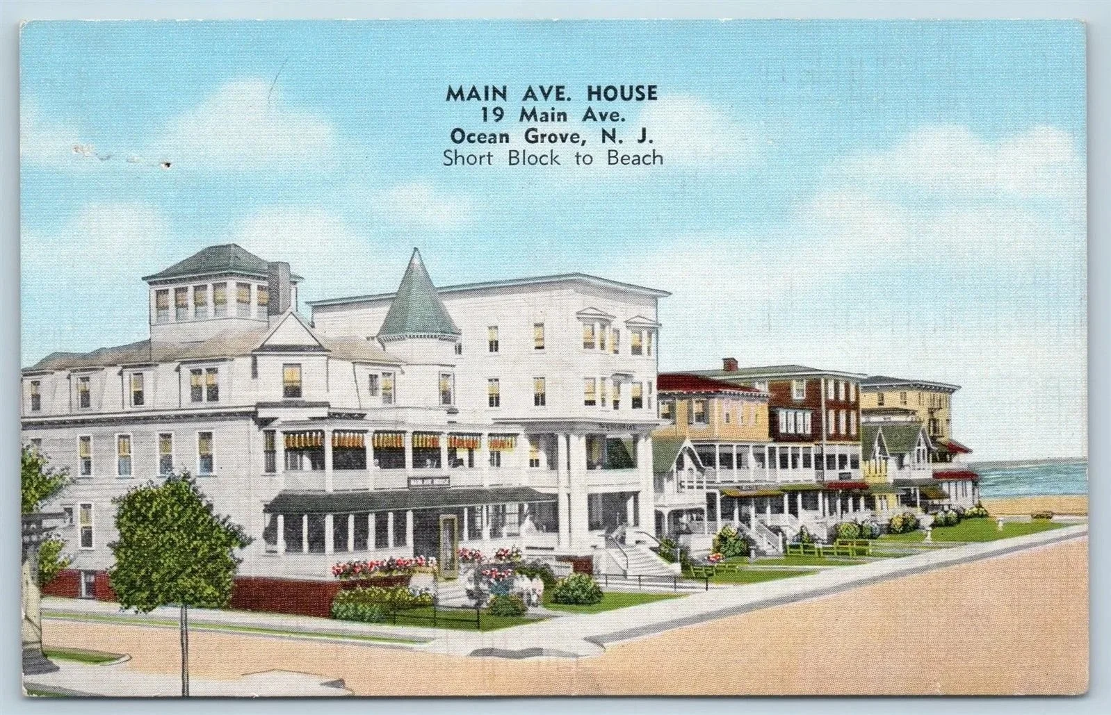 The Main Avenue House: 19 Main Ave: The Main Avenue House in Ocean Grove was established in 1876 by Maria Crossett, who expanded and improved it over the years, hosting notable guests such as future President James A. Garfield. After Crossett’s death
