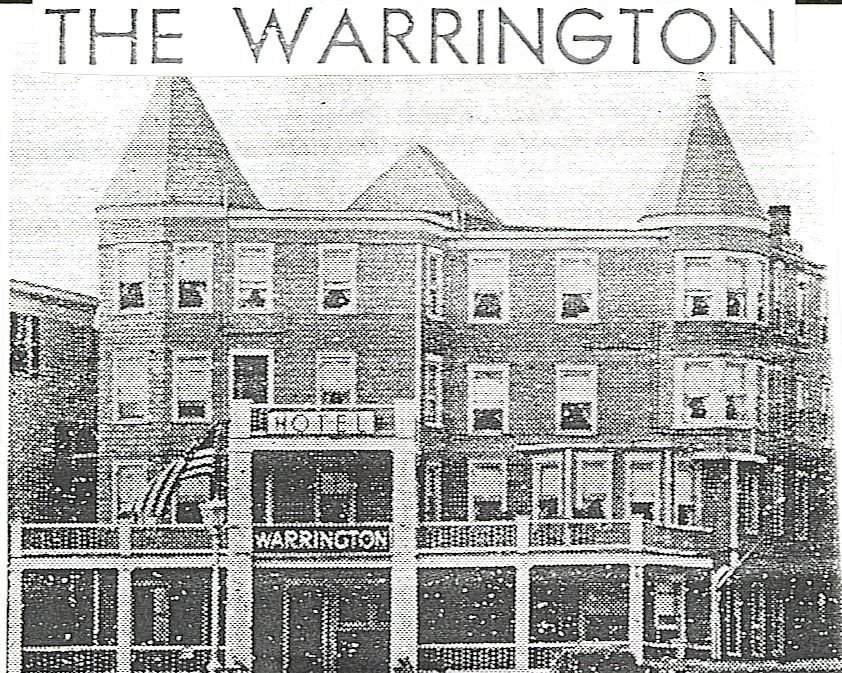 22 Lake Ave: The Warrington (1910) The Warrington Hotel, built around 1904 by members of the Brown family on Lake Avenue overlooking Wesley Lake, operated as a seasonal hotel for decades under various managers, but like many Ocean Grove hotels, it st