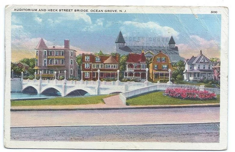 Heck Street Bridge (1935): Announced in 1930 to replace the aging iron spans, the two ornamental concrete bridges over Wesley Lake were built beginning in 1931—despite funding delays—and opened in 1932 as jointly funded crossings between Ocean Grove 