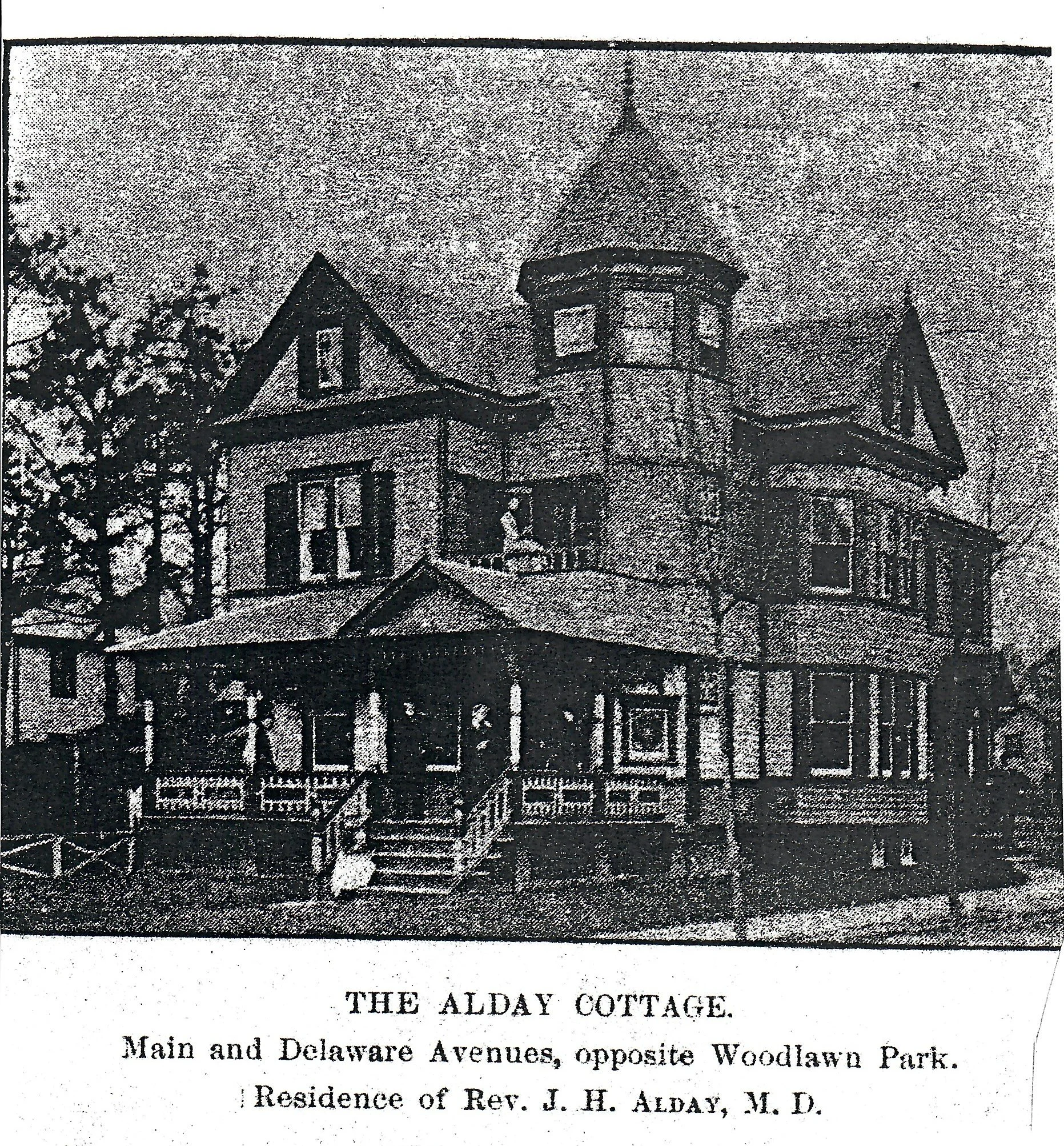Alday Cottage at 115 Main Ave.
The Rev. J. H. Alday, M. D. was active in the Association serving as health officer This cottage was built in 1889 adjacent to Fireman's Park (formerly named after Alday, then Woodlawn Park that featured an Alday Memori