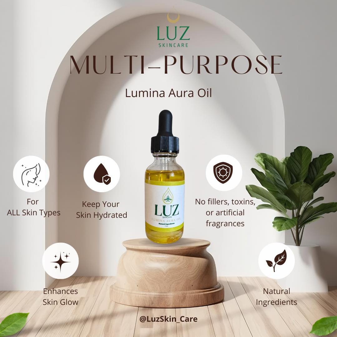 Your skin deserves the best&mdash;pure, powerful, and nourishing.
Lumina Aura Oil by Luz Skincare is your multi-purpose glow-up in a bottle!
Formulated with natural ingredients, it hydrates ✨, enhances glow 🌟, and works for all skin types 🧖&zwj;♀️&