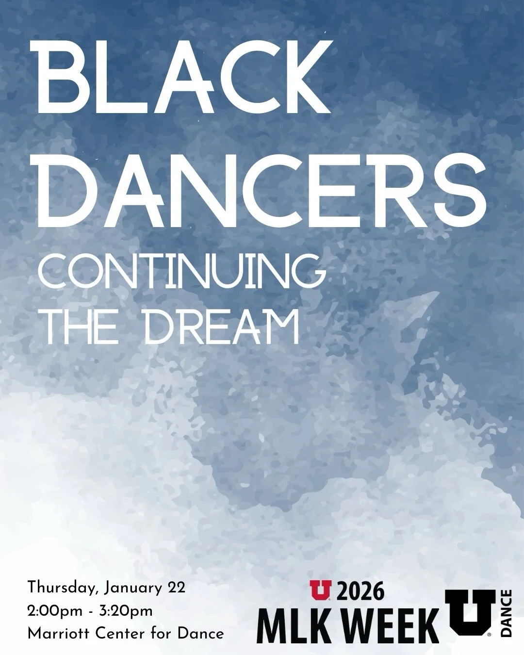 Next week: celebrate the legacy of Dr. Martin Luther King Jr. by attending BLACK DANCERS: CONTINUING THE DREAM, a panel featuring local black dancers, moderated by Professor Joselli Audain Deans. 

This panel will be bringing together Salt Lake City 