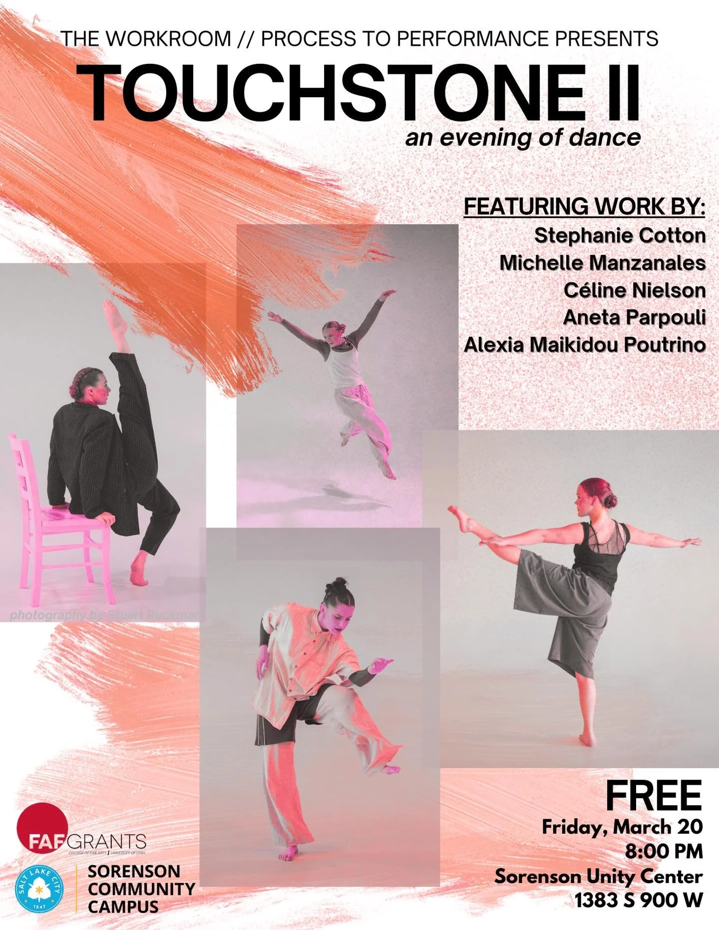 Join FAF-Granted funded student group The Workroom//Process to Performance for TOUCHSTONE II: an evening of dance.

The event will feature work by MFA students @thestephaniecotton @mmanzanales @celine.nielson @annetta_parpouli @alexiamaikidouputrino 