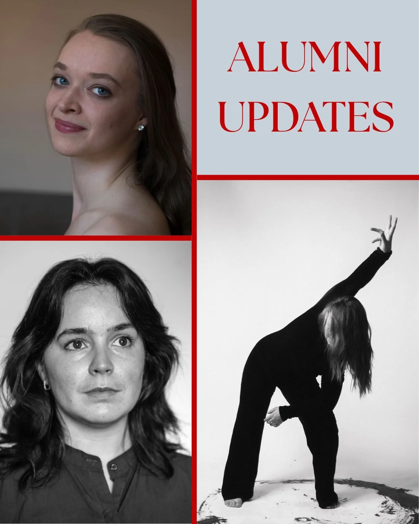 Our School of Dance alumni are always up to amazing things. So here are a few updates!

* Tori Duhaime (Modern Dance BFA &rsquo;16) has started her MFA in Screendance at University of Wisconsin-Madison in their inaugural MFA program cohort. @toriduha