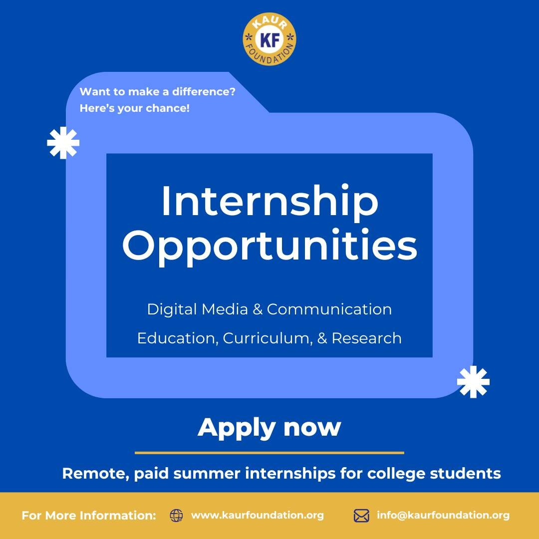 🌟 Internship Opportunity Alert! 🌟

Passionate about making a difference? Apply for a summer internship with Kaur Foundation!

We are now #hiring paid interns to work on projects in two areas: (1) communications and digital media and (2) diversity e