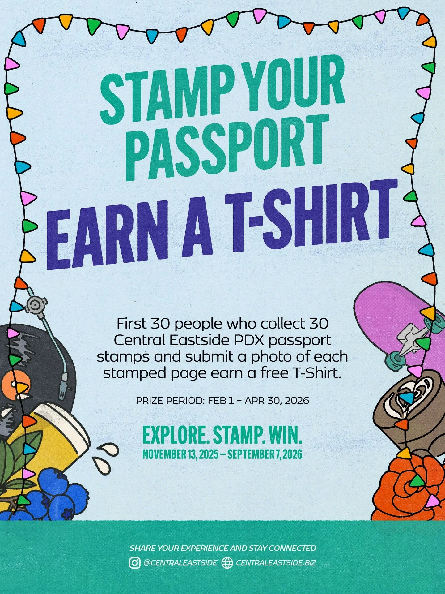 Attention Central Eastside PDX passport holders: If you&rsquo;ve been collecting passport stamps, now is the time to finish strong for this prize period! April 30 is the t-shirt prize deadline. Be one of the first 30 people to collect 30 stamps and s