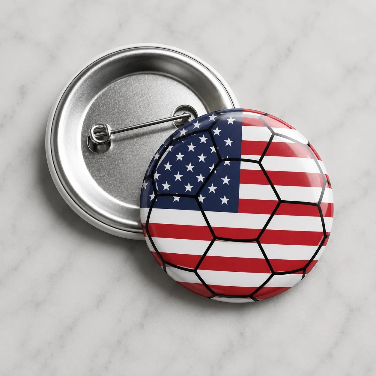 USA Flag Soccer Ball Pin-back Metal Button