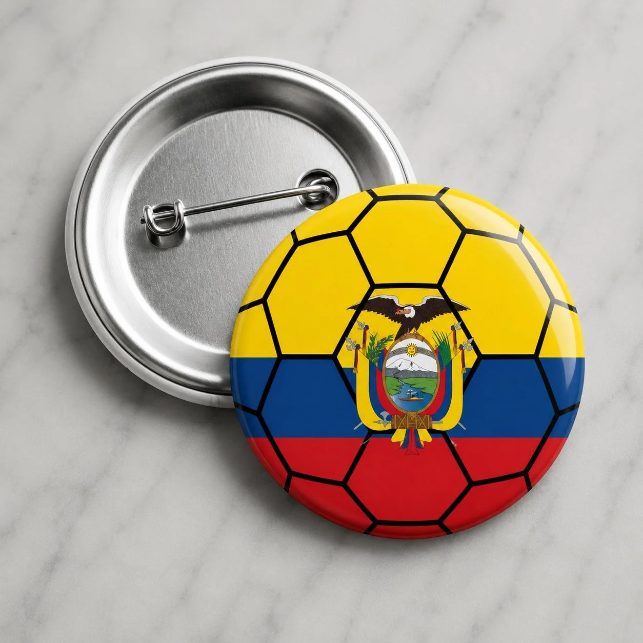 Ecuador Flag Soccer Ball Pin-back Metal Button