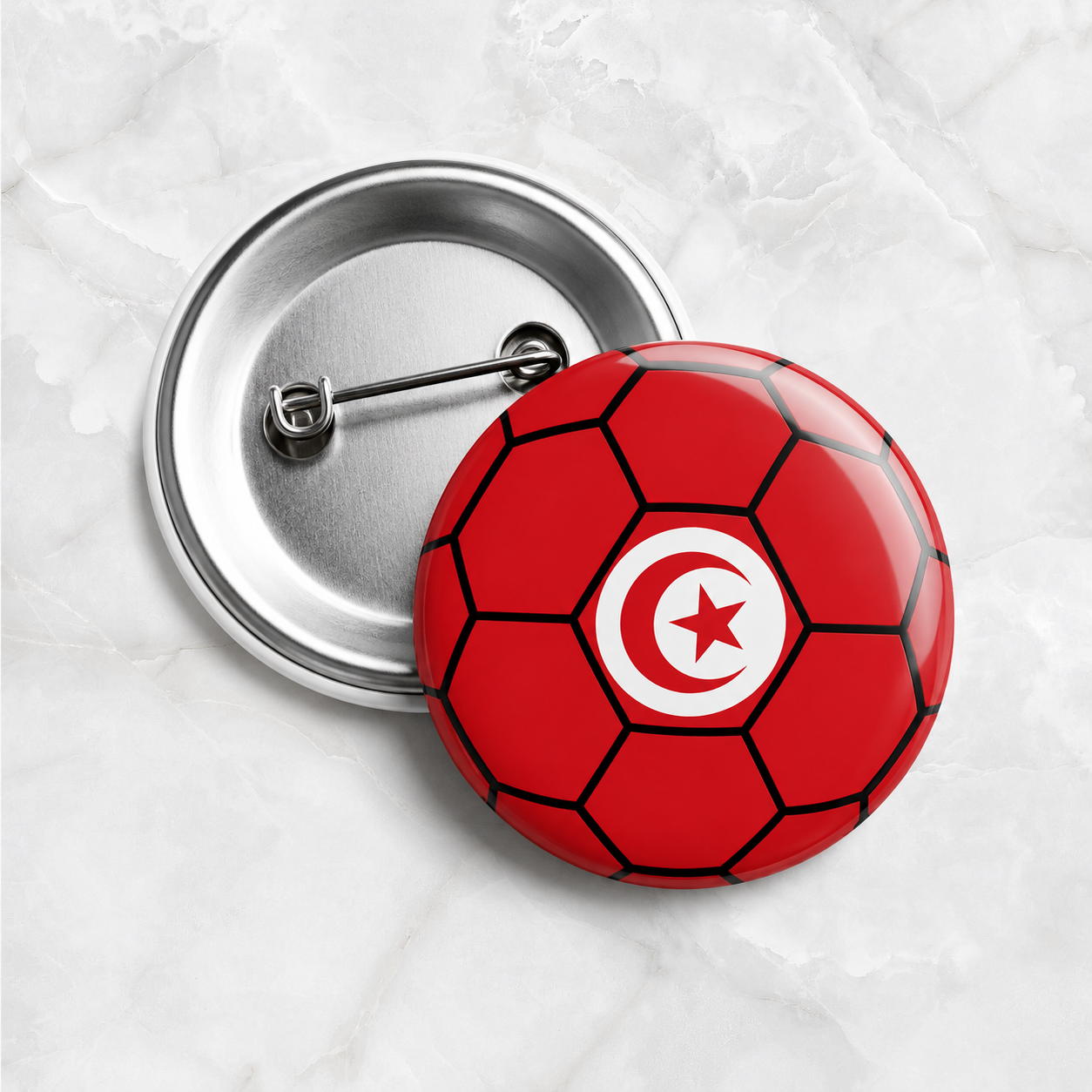 Tunisia Flag Soccer Ball Pin-back Metal Button