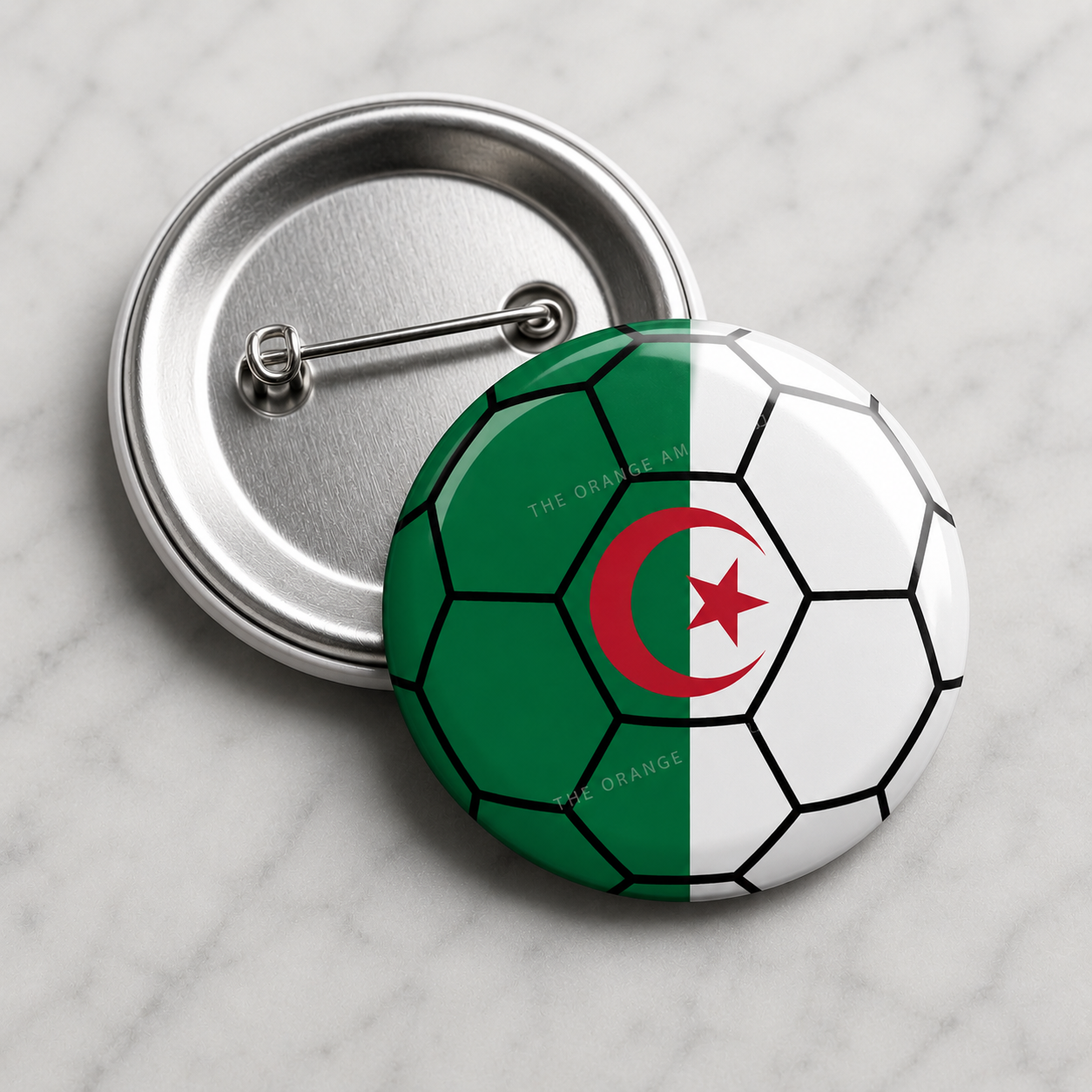 Algerian Flag Soccer Ball Pin-back Metal Button