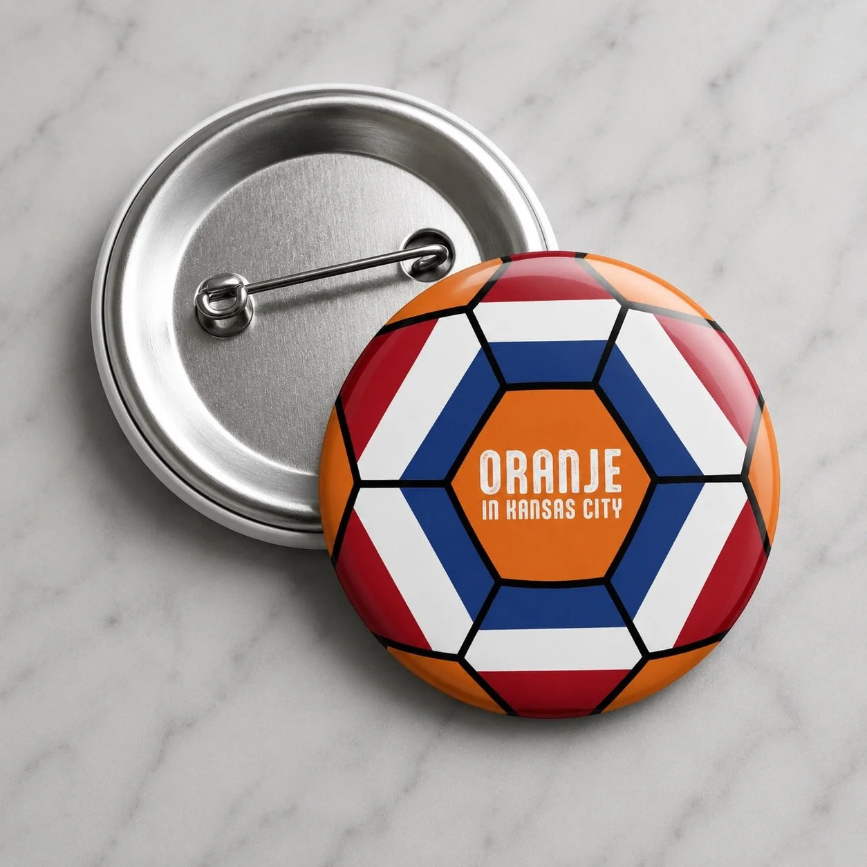 The Netherlands Oranje Flag Soccer Ball Pin-back Metal Button